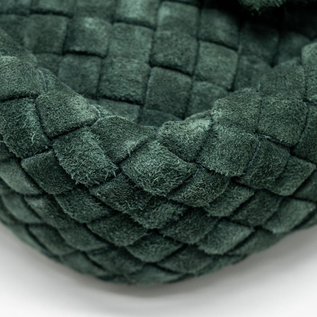 COBBLE MESSENGER BAG INTRECCIATO-WOVEN PADDED SUEDE DARK GREEN GHW
