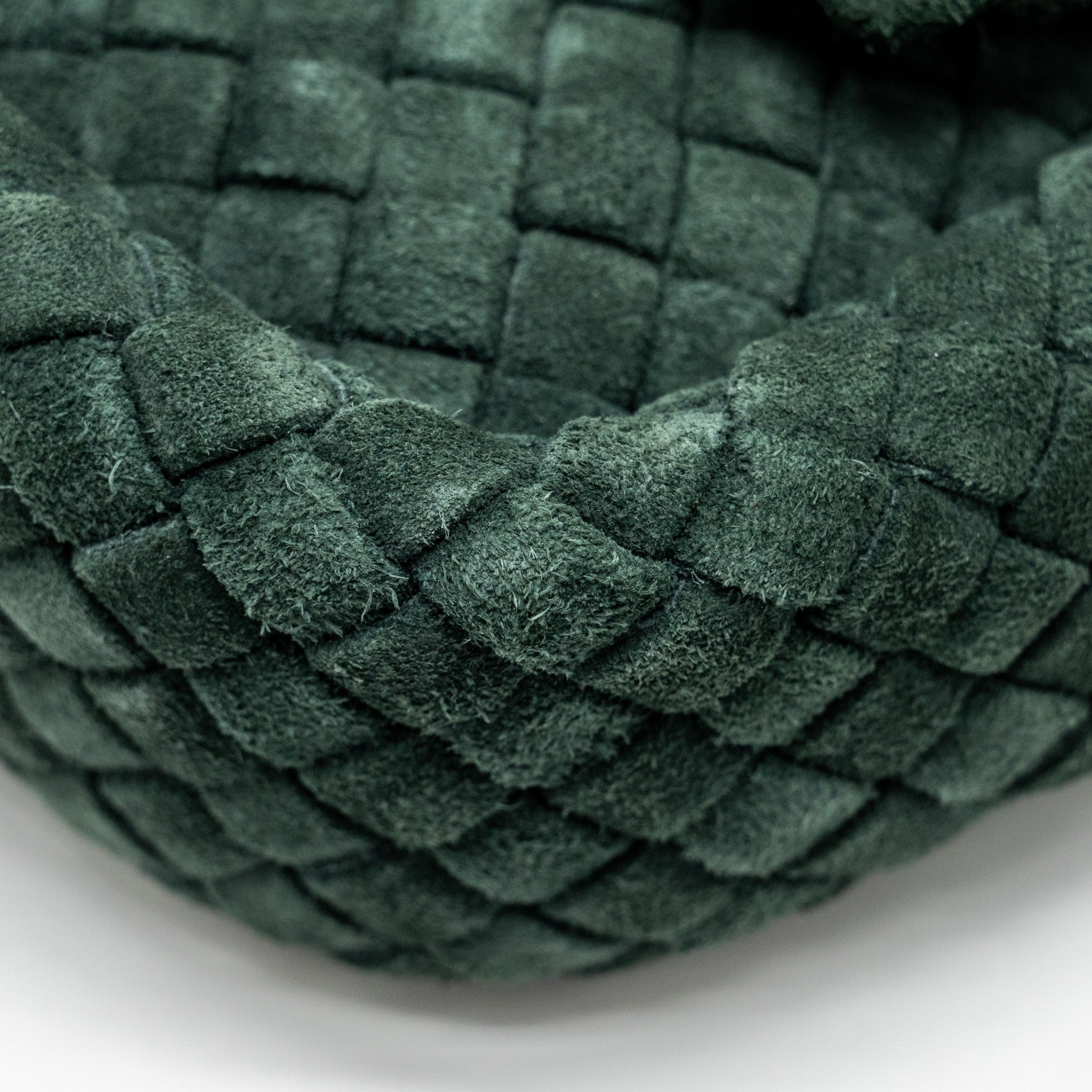 COBBLE MESSENGER BAG INTRECCIATO-WOVEN PADDED SUEDE DARK GREEN GHW