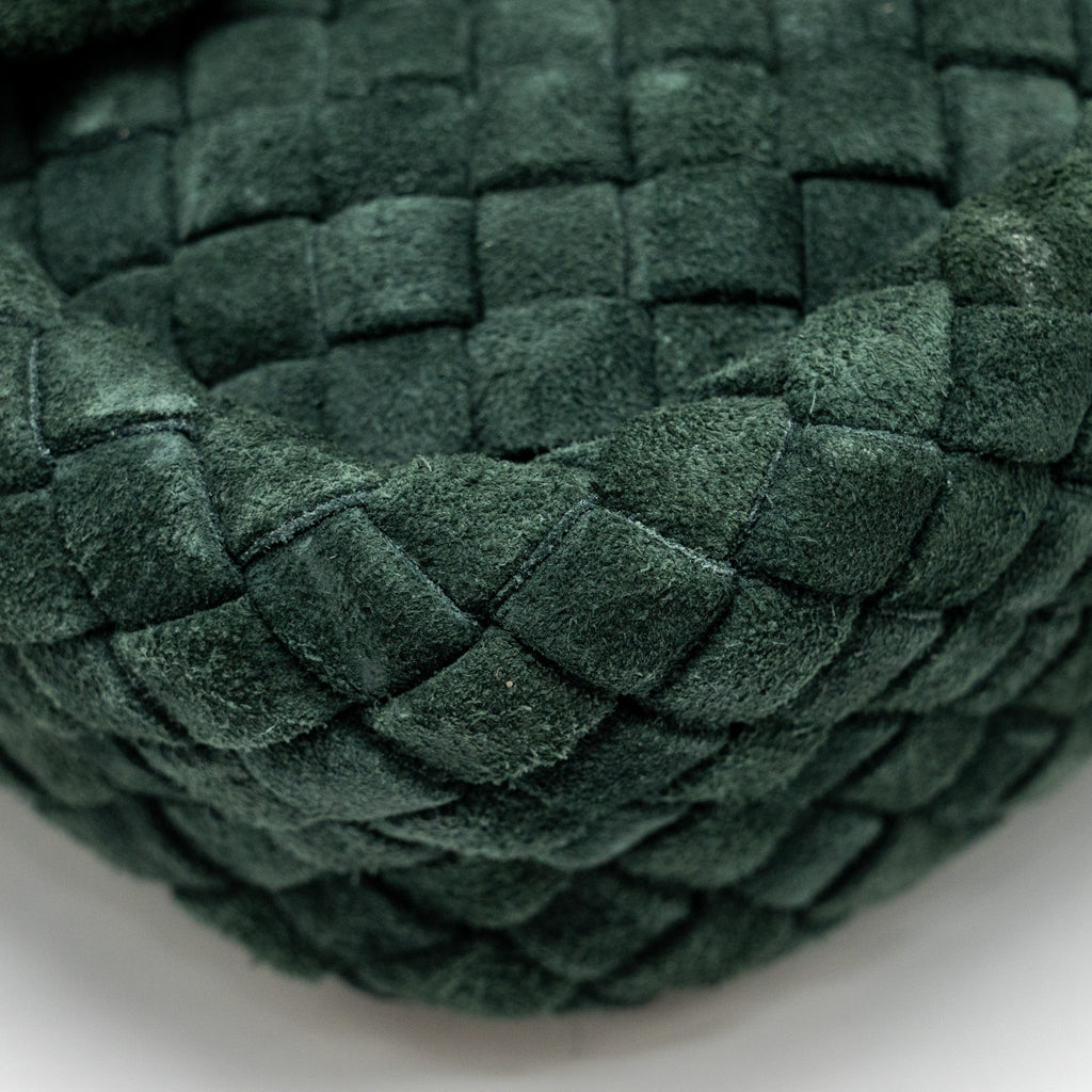 COBBLE MESSENGER BAG INTRECCIATO-WOVEN PADDED SUEDE DARK GREEN GHW