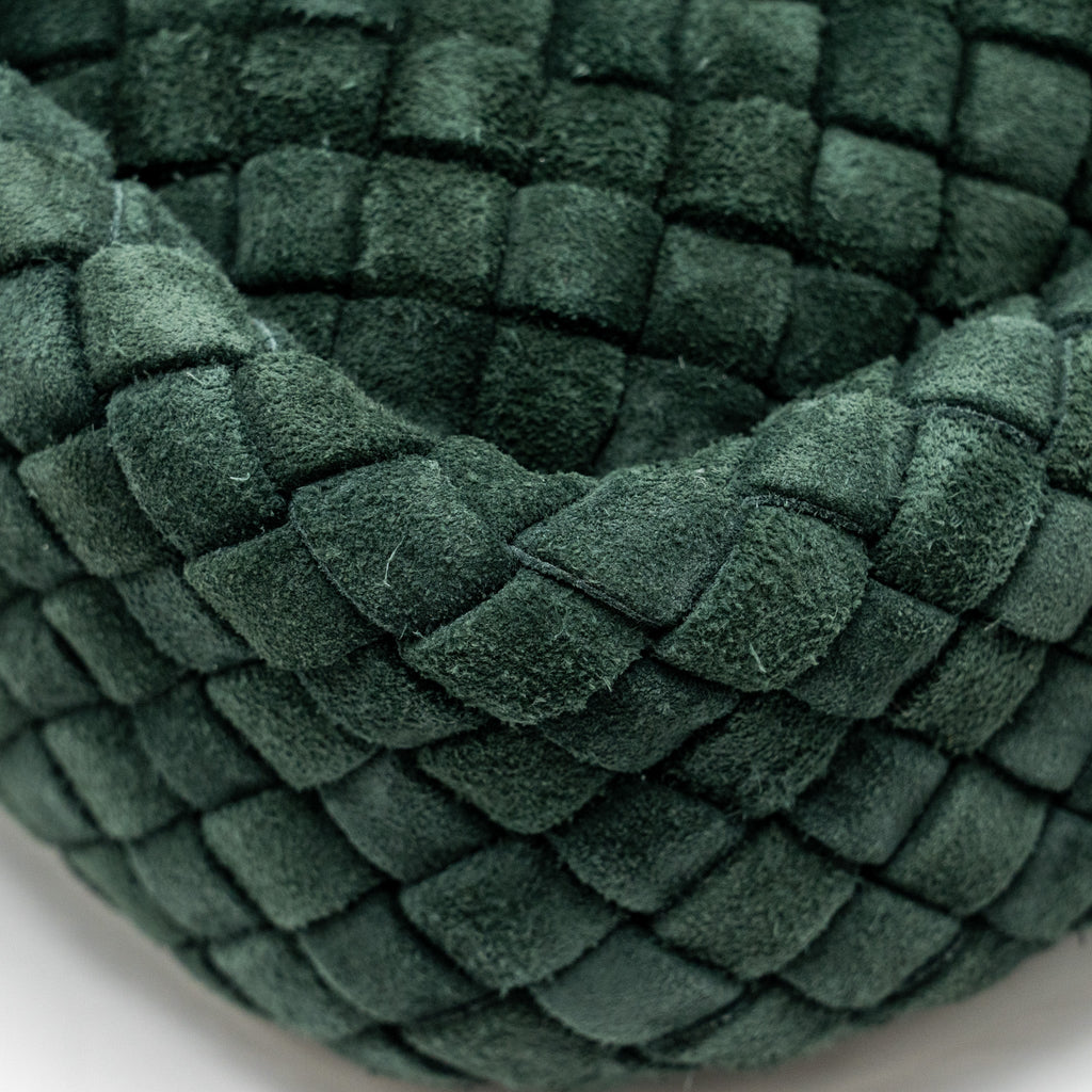 COBBLE MESSENGER BAG INTRECCIATO-WOVEN PADDED SUEDE DARK GREEN GHW