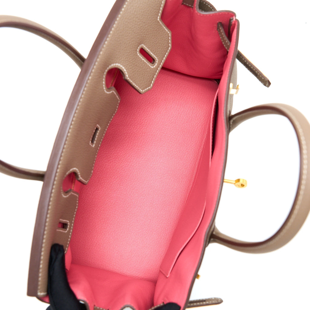HERMES BIRKIN 30 SPECIAL ORDER TOGO ETOUPE/ ROSE AZALEE BRUSH GOLD HARDWARE