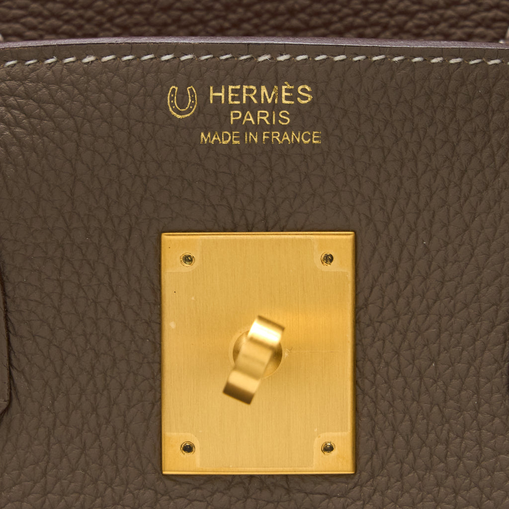 HERMES BIRKIN 30 SPECIAL ORDER TOGO ETOUPE/ ROSE AZALEE BRUSH GOLD HARDWARE