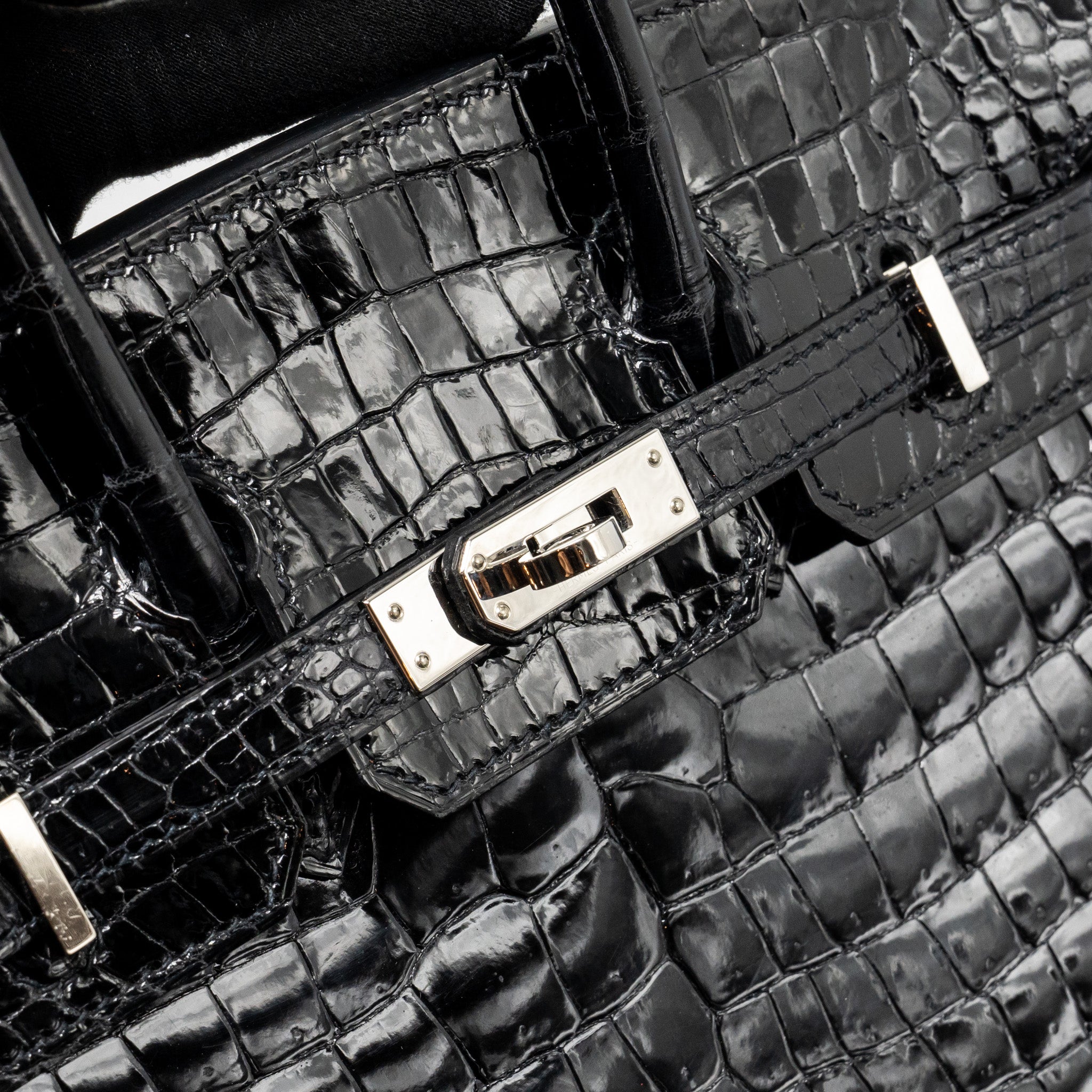 HERMES BIRKIN 25 SHINY CROCODILE POROSUS BLACK SHW