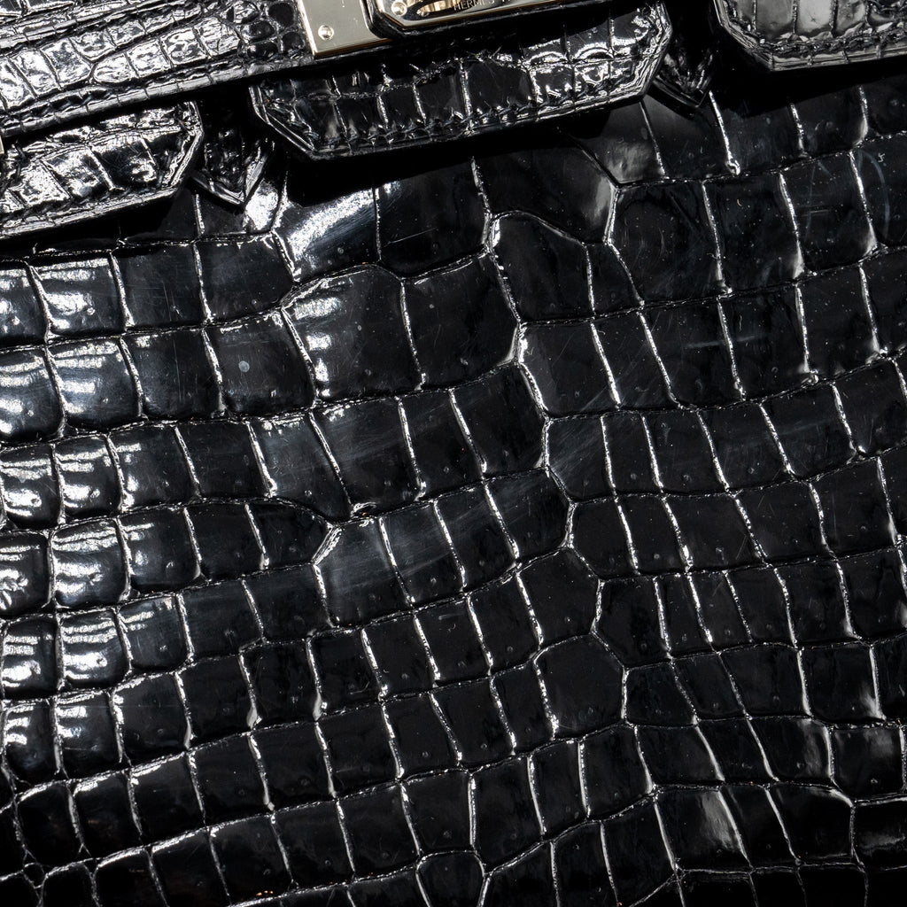 HERMES BIRKIN 25 SHINY CROCODILE POROSUS BLACK SHW