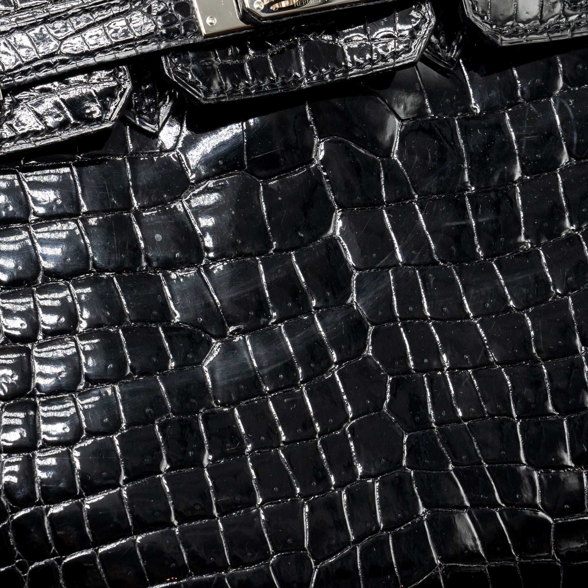 HERMES BIRKIN 25 SHINY CROCODILE POROSUS BLACK SHW