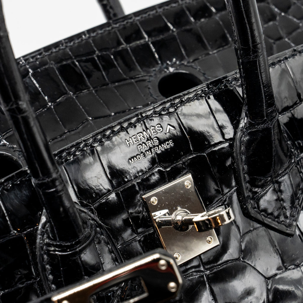 HERMES BIRKIN 25 SHINY CROCODILE POROSUS BLACK SHW