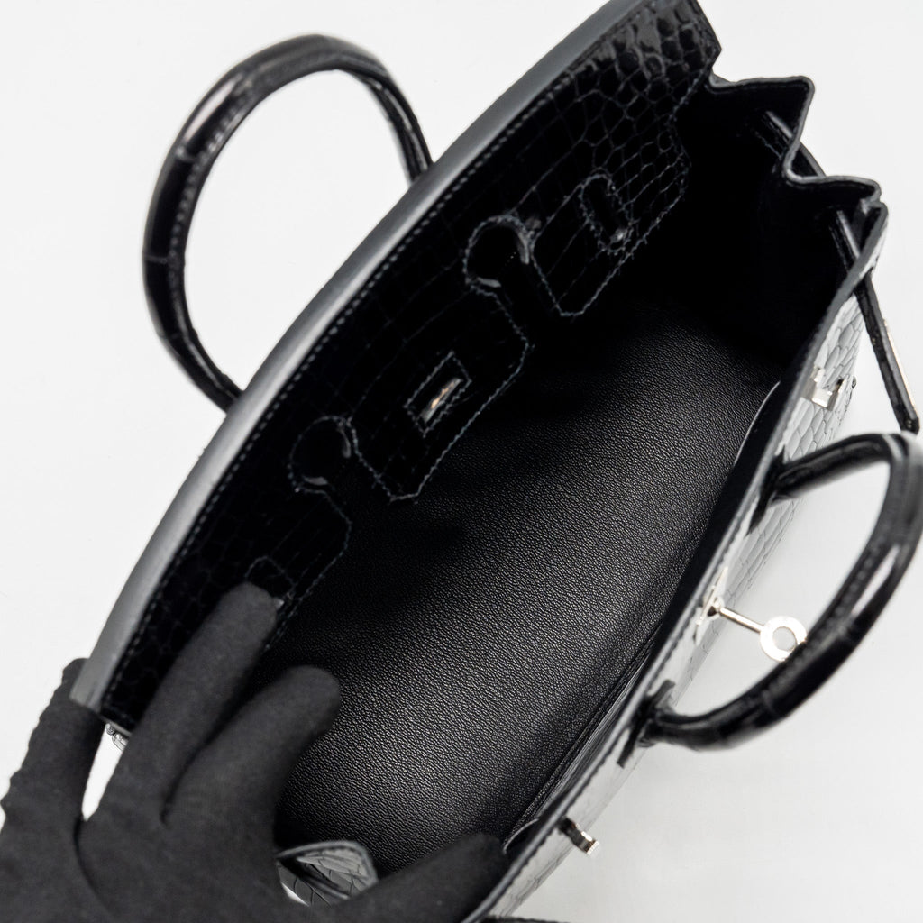 HERMES BIRKIN 25 SHINY CROCODILE POROSUS BLACK SHW