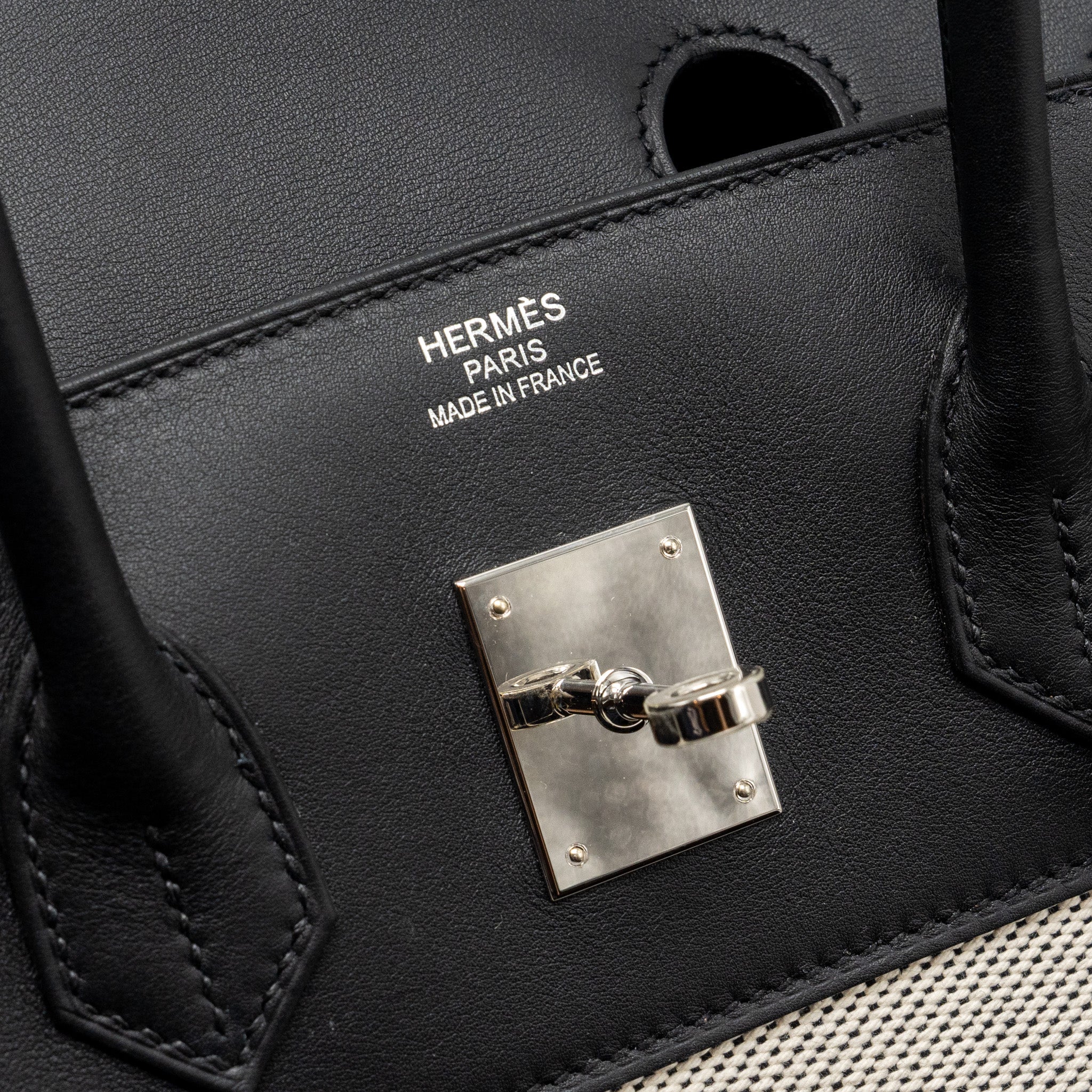HERMES BIRKIN 35 FRAY FRAY CANVAS/ SWIFT BLACK/ECRU SHW