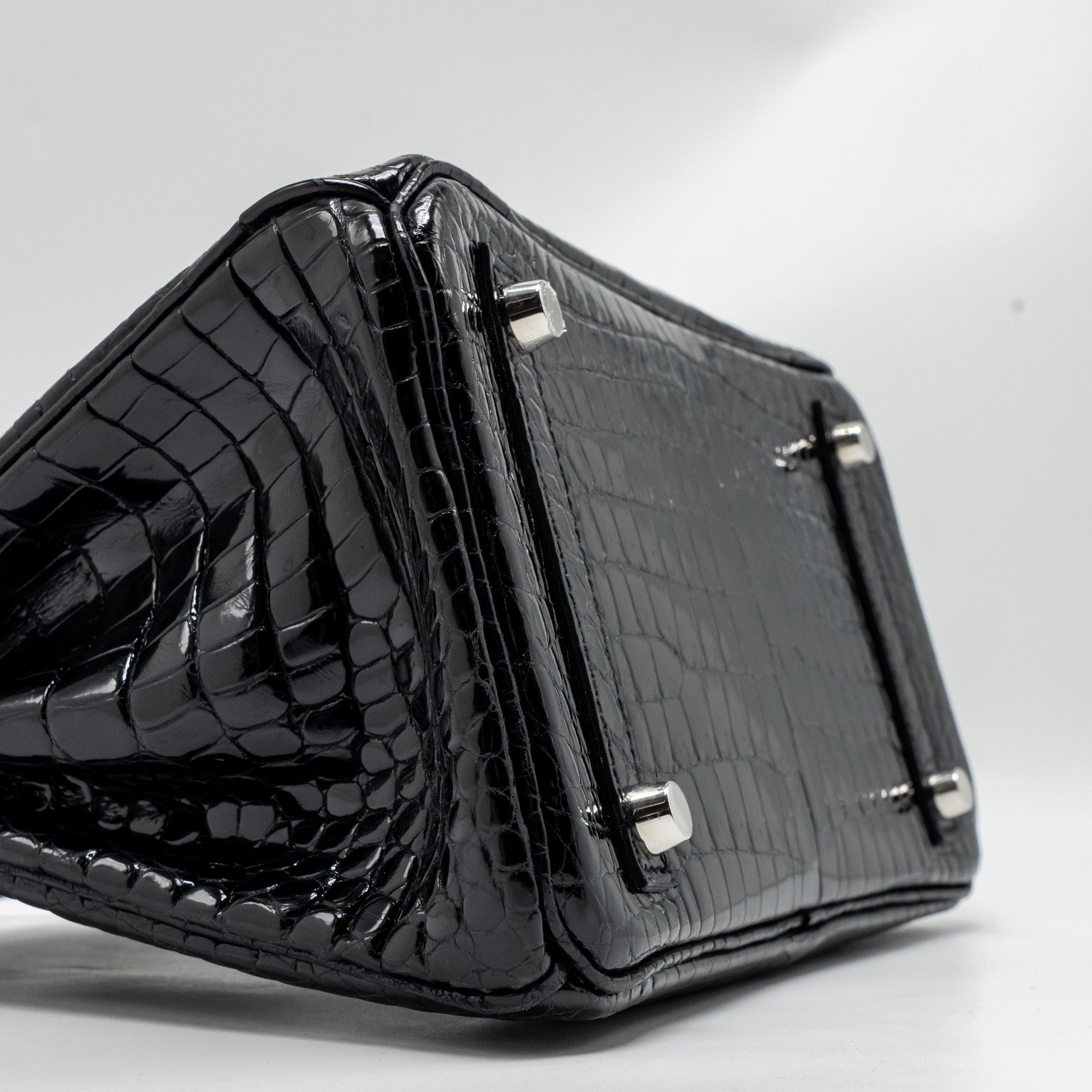 HERMES BIRKIN 25 SHINY CROCODILE POROSUS BLACK SHW