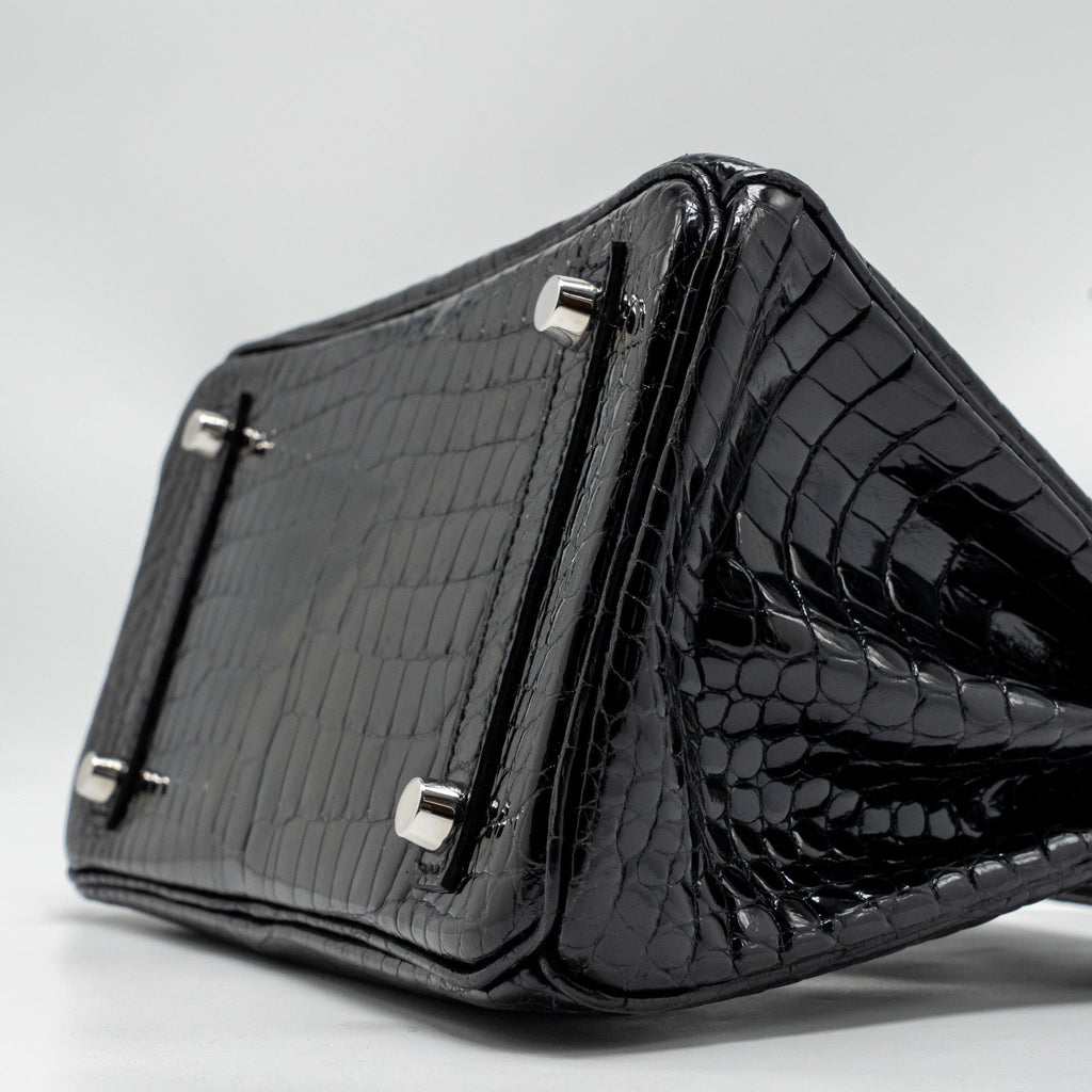 HERMES BIRKIN 25 SHINY CROCODILE POROSUS BLACK SHW
