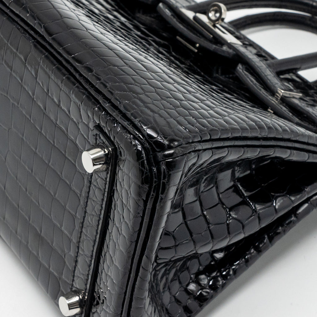 HERMES BIRKIN 25 SHINY CROCODILE POROSUS BLACK SHW