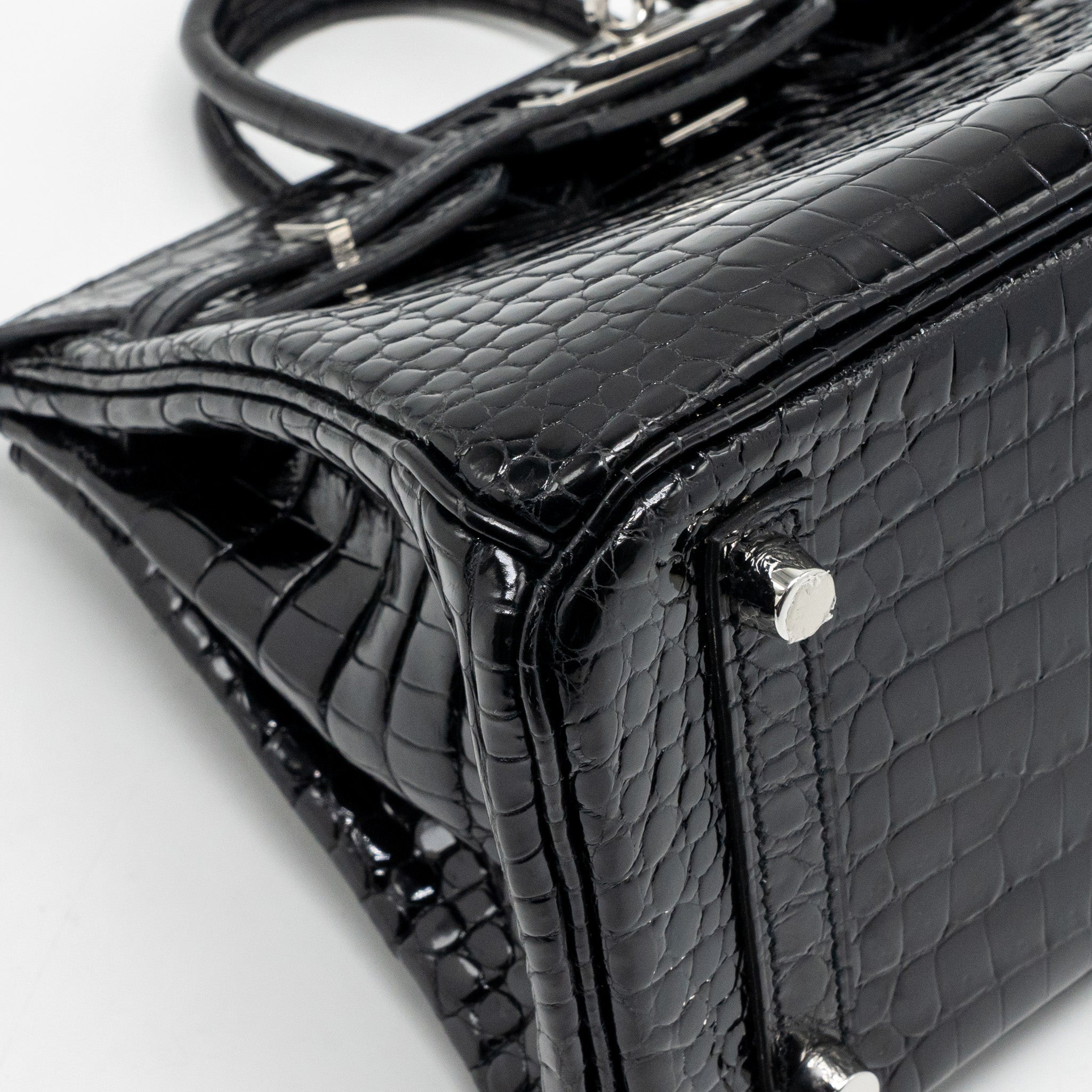 HERMES BIRKIN 25 SHINY CROCODILE POROSUS BLACK SHW