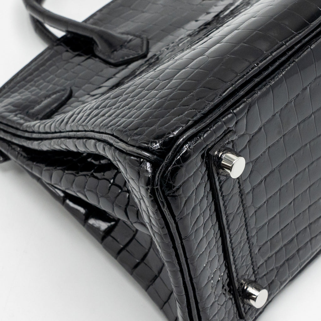HERMES BIRKIN 25 SHINY CROCODILE POROSUS BLACK SHW
