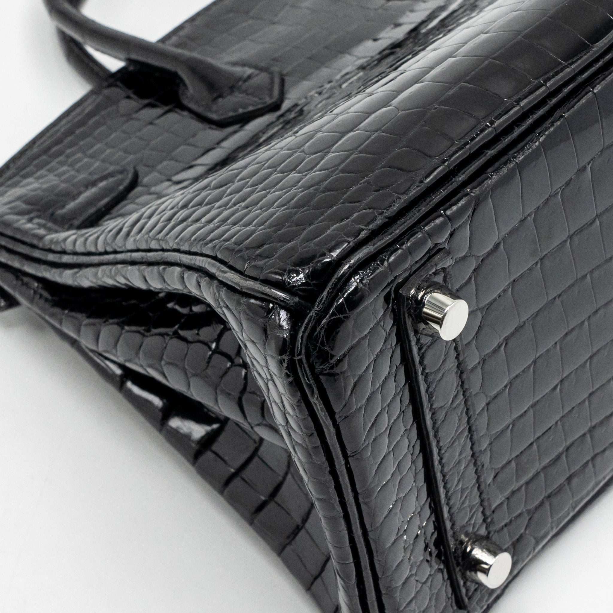 HERMES BIRKIN 25 SHINY CROCODILE POROSUS BLACK SHW