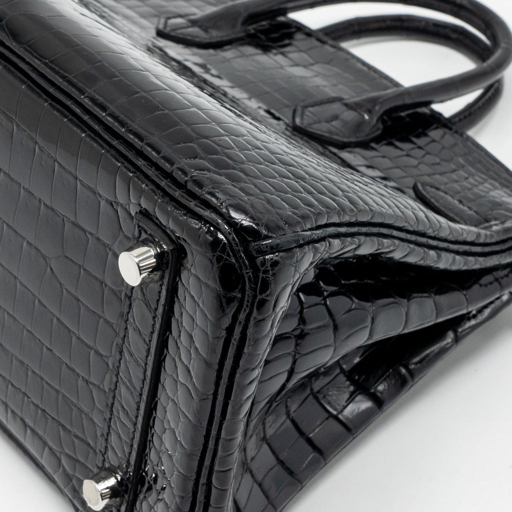 HERMES BIRKIN 25 SHINY CROCODILE POROSUS BLACK SHW