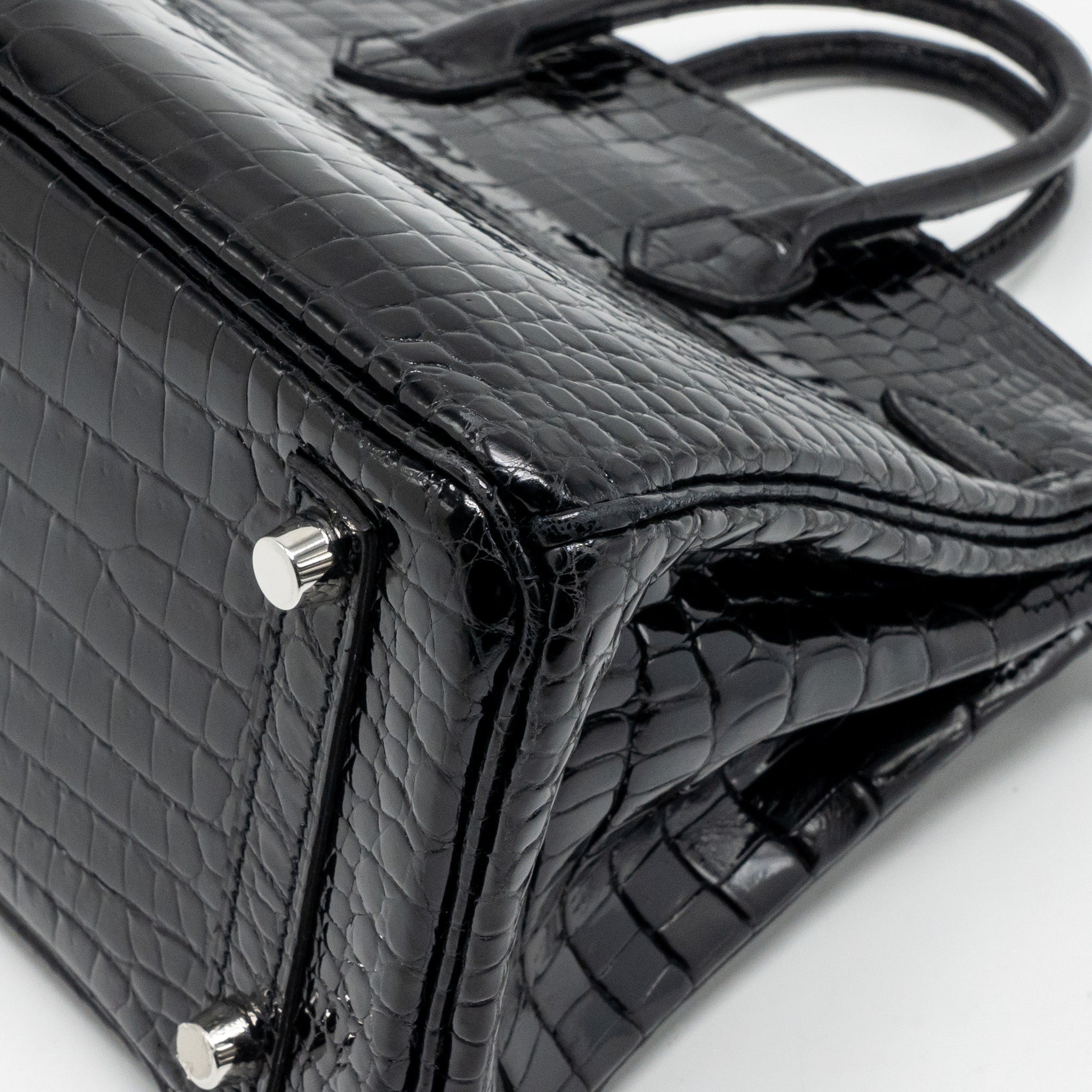 HERMES BIRKIN 25 SHINY CROCODILE POROSUS BLACK SHW