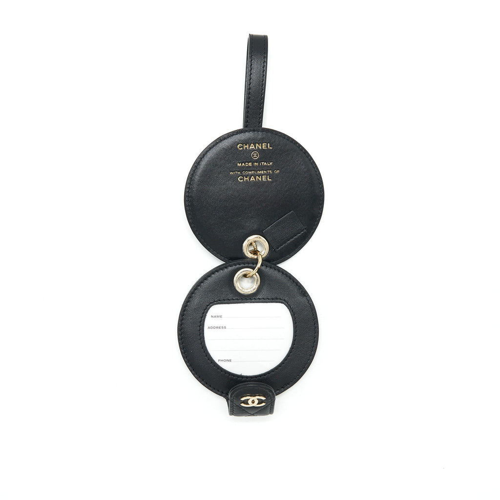 CHANEL QUILTED LUGGAGE TAG LAMBSKIN BLACK LGHW