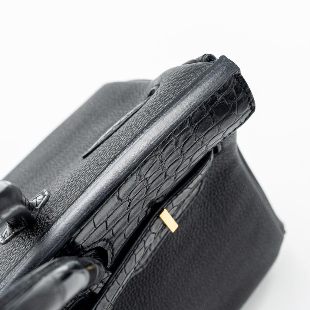 HERMES BIRKIN 30 ALLIGATOR MAT TOUCH TOGO BLACK GHW