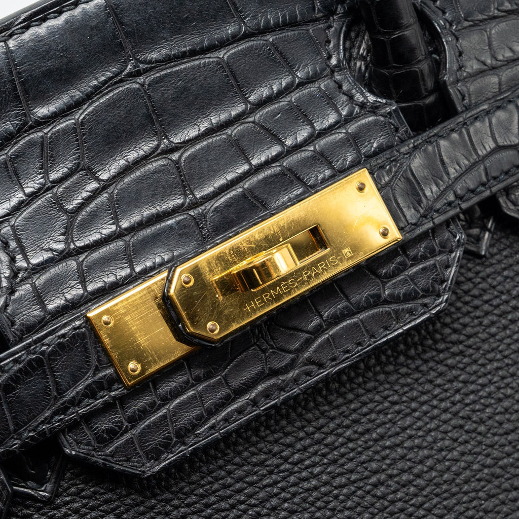HERMES BIRKIN 30 ALLIGATOR MAT TOUCH TOGO BLACK GHW