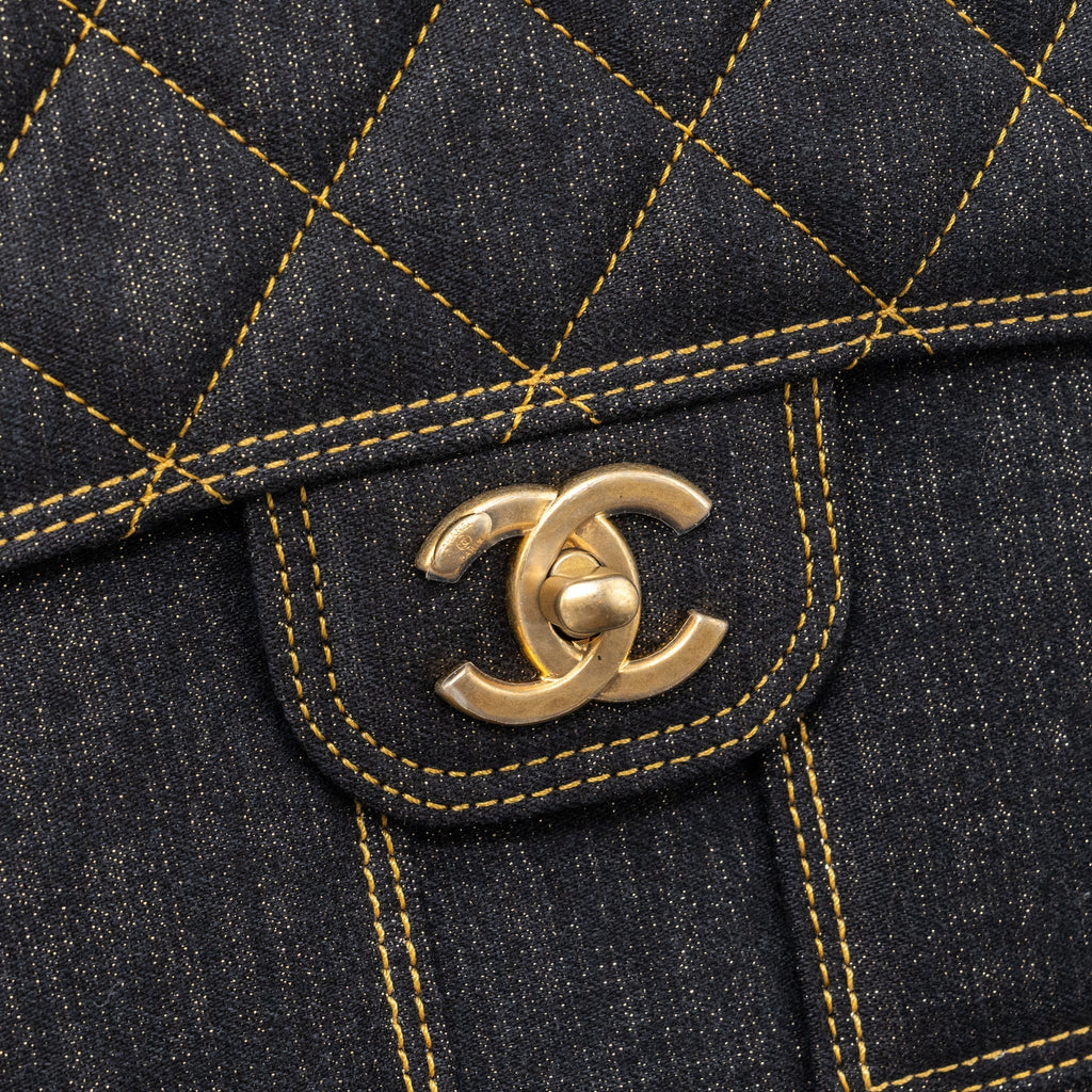 23S FLAP BACKPACK DENIM DARK BLUE BRUSHED GHW (MICROCHIP)