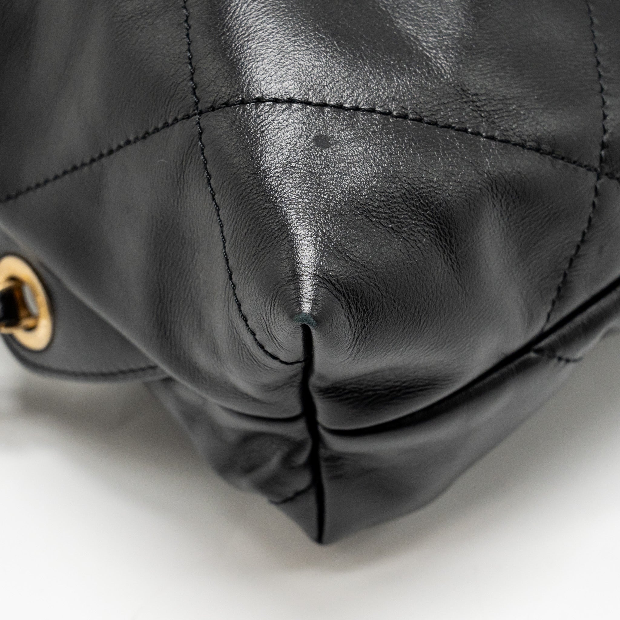 LARGE 22 BACKPACK GOLD LETTER LOGO SHINY CALFSKIN BLACK GHW(MICROCHIP)