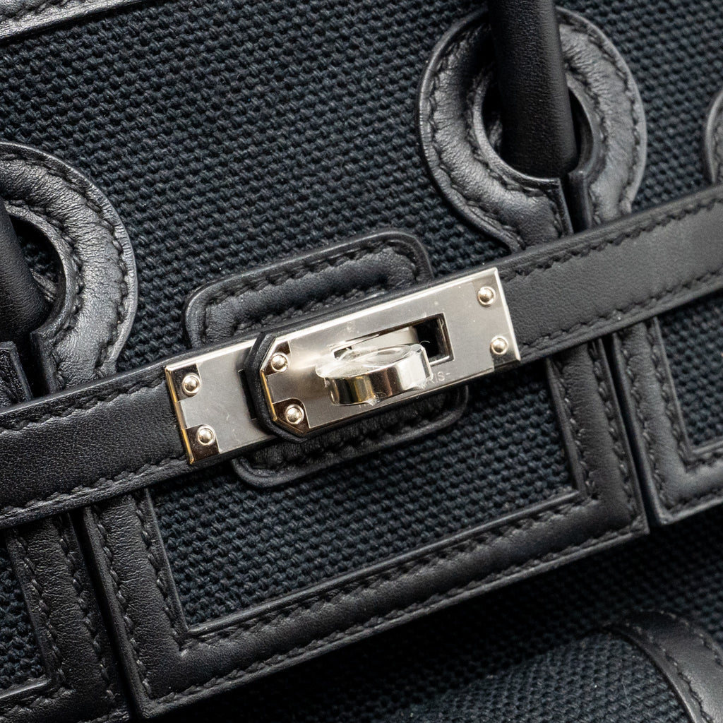 HERMES BIRKIN 25 CARGO TOILE GOELAND/SWIFT BLACK SHW