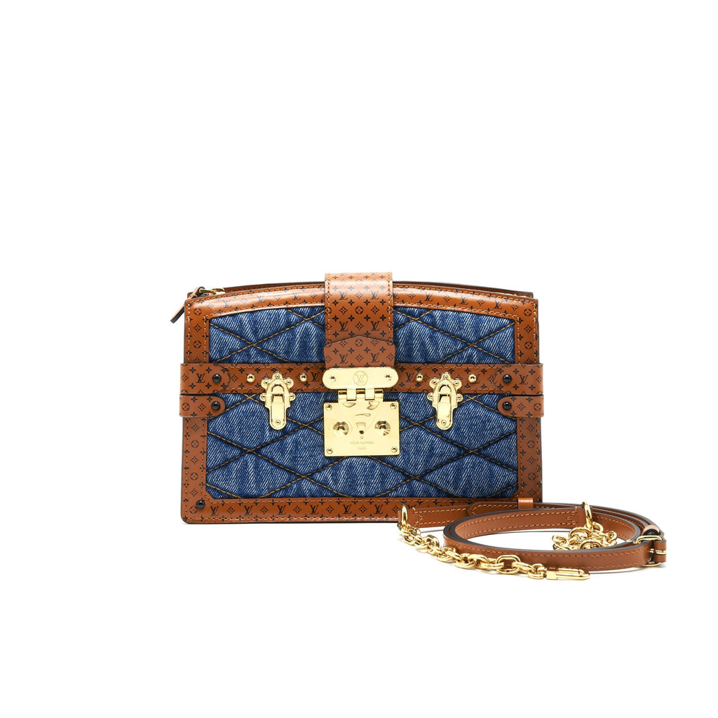TRUNK CLUTCH MALLETAGE DENIM WITH MONOGRAM LEATHER