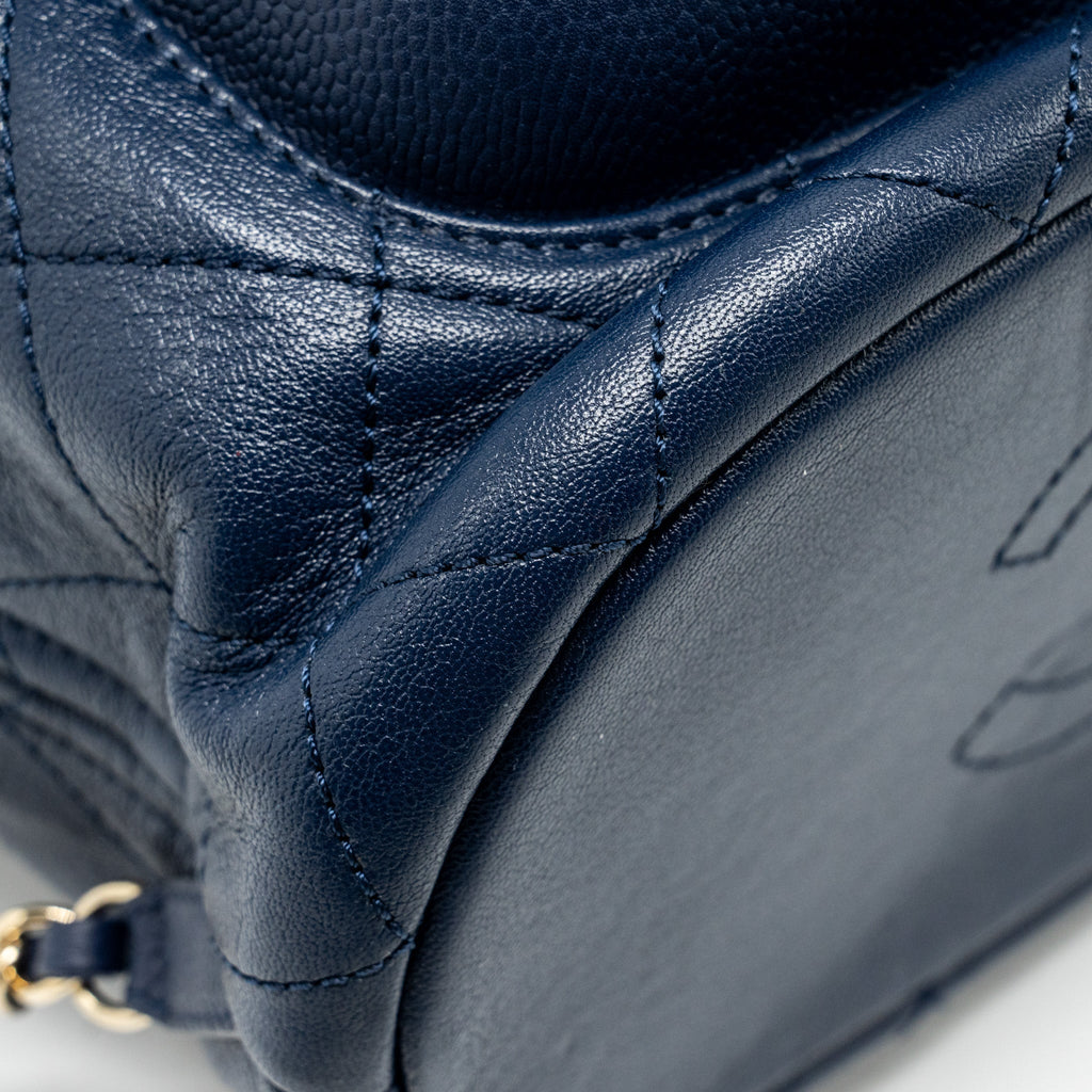 DRAWSTRING BACKPACK LAMBSKIN/GRAINED CALFSKIN DARK BLUE LGHW