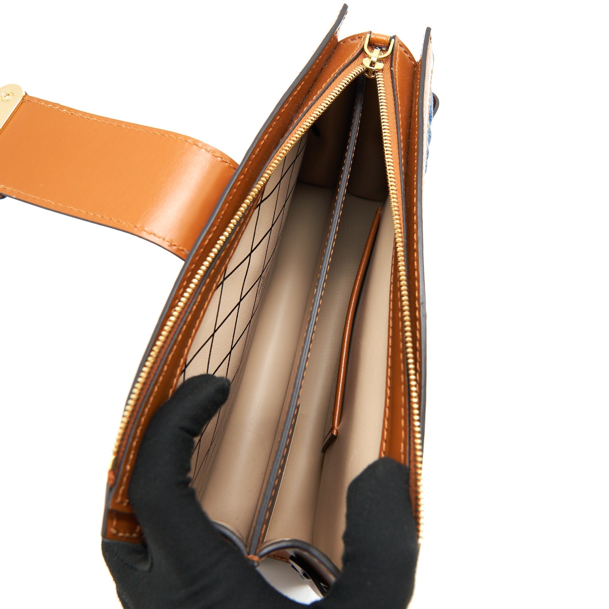 TRUNK CLUTCH MALLETAGE DENIM WITH MONOGRAM LEATHER