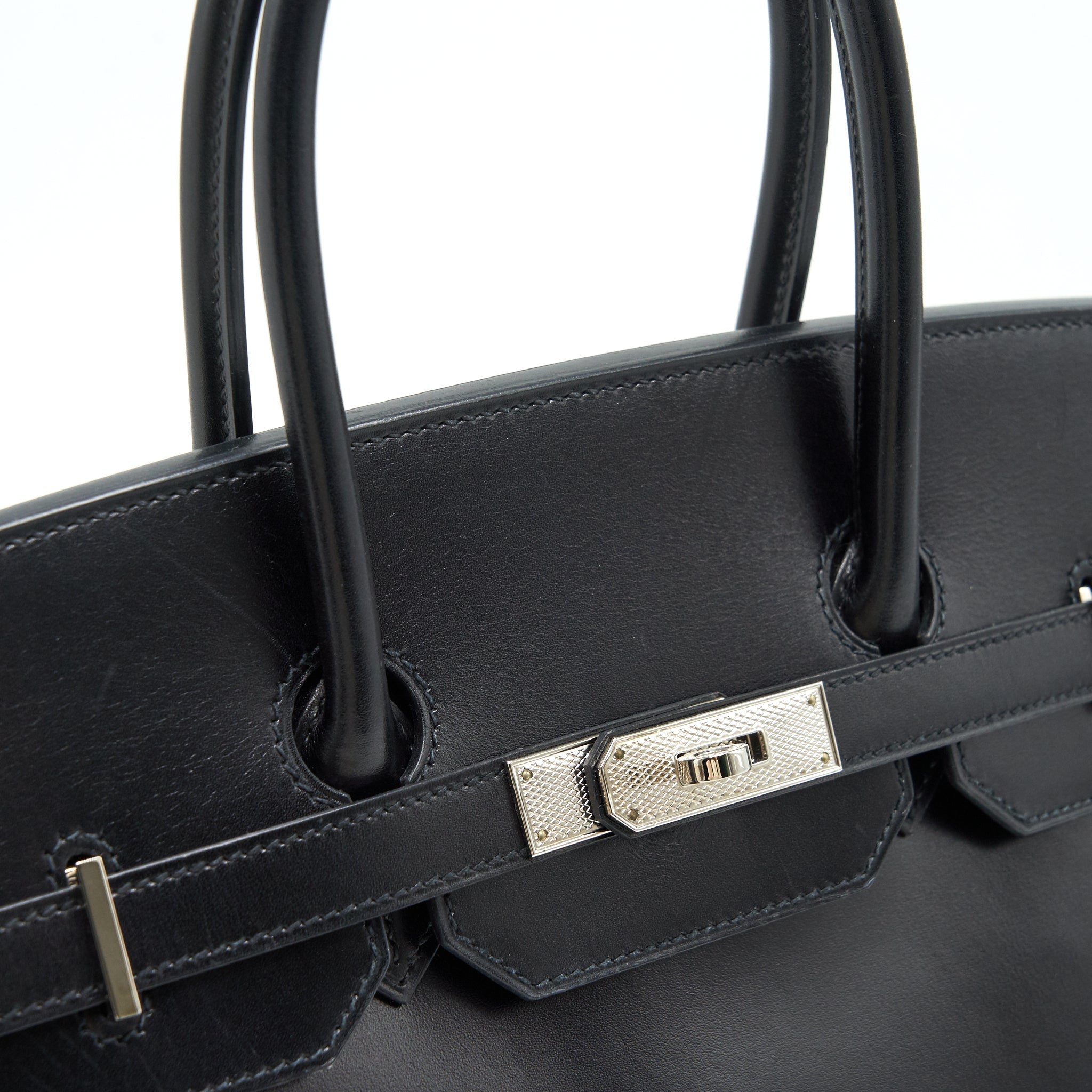 HERMES BIRKIN 35  BOX LEATHER BLACK WITH PALLADIUM GUILLOCHE HARDWARE