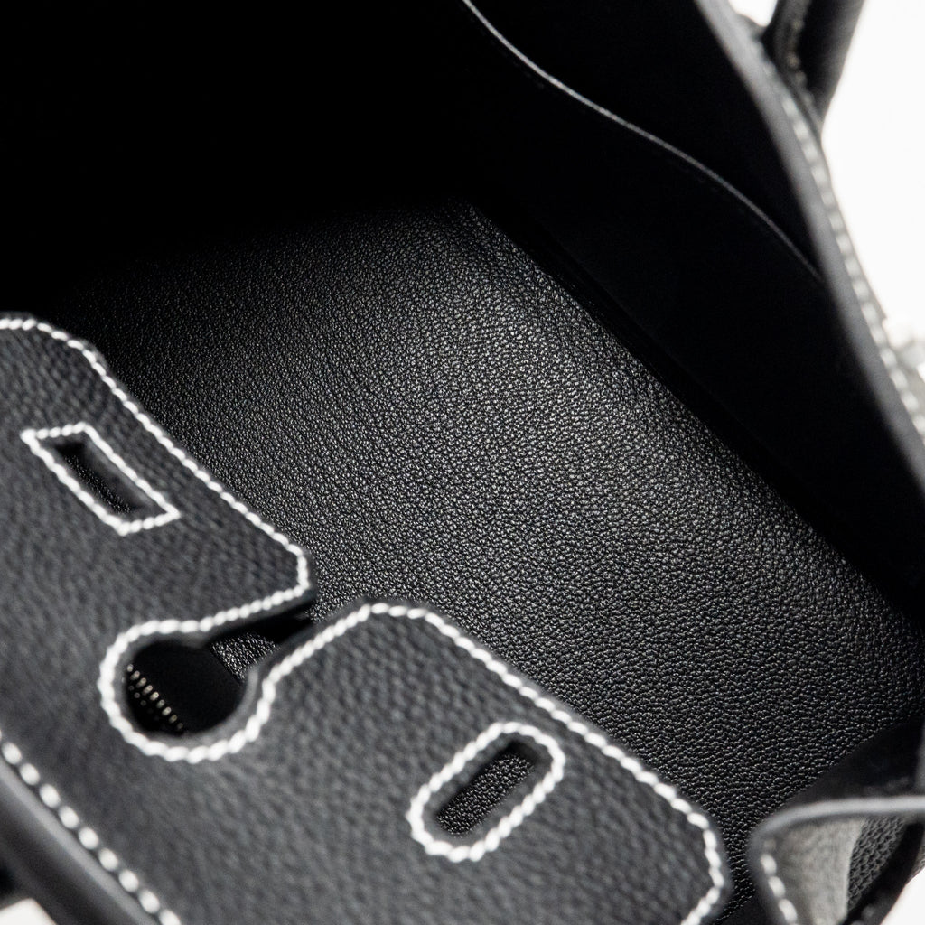 HERMES BIRKIN 25 SPECIAL ORDER TOGO BLACK/WHITE STITCHING BRUSHED SHW