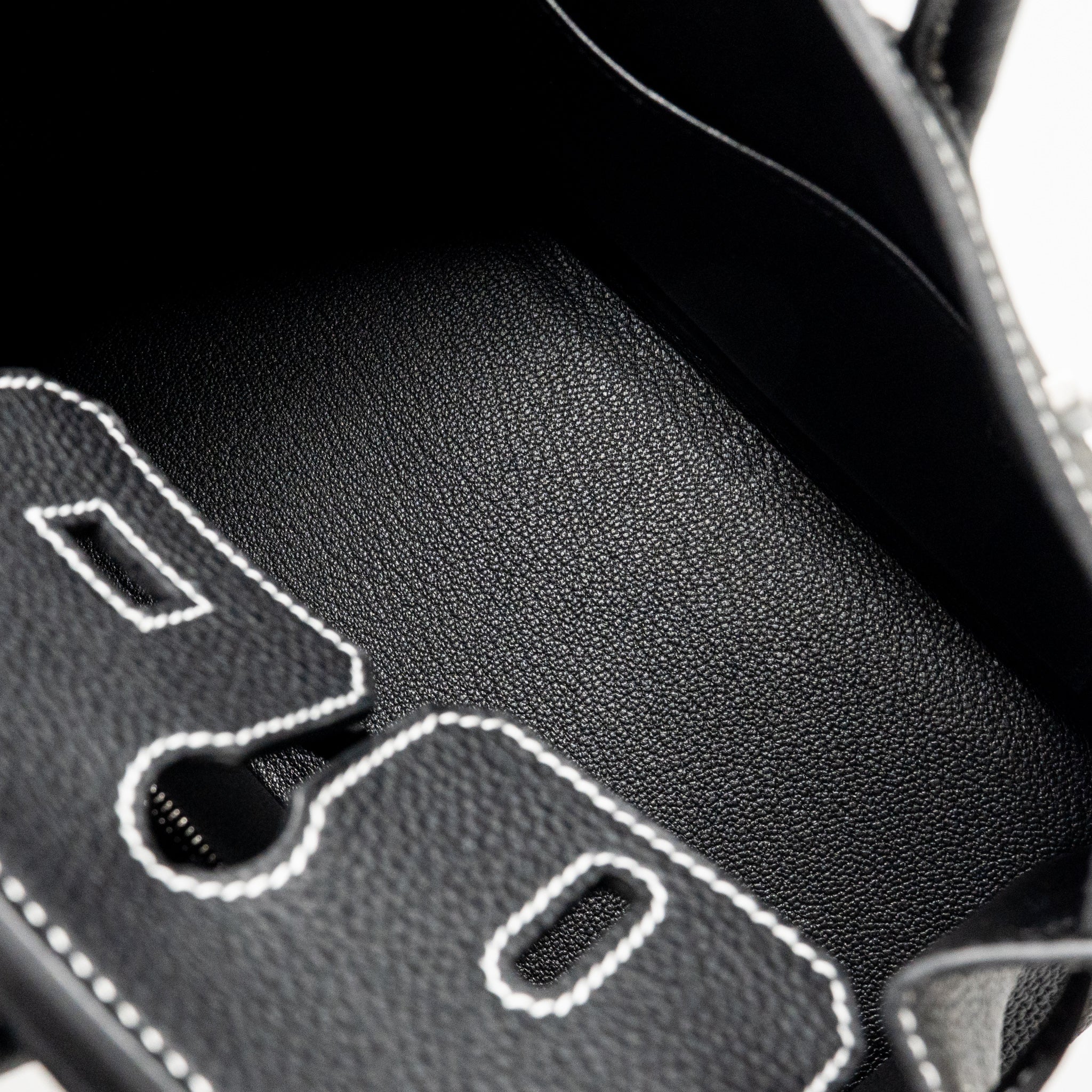 HERMES BIRKIN 25 SPECIAL ORDER TOGO BLACK/WHITE STITCHING BRUSHED SHW