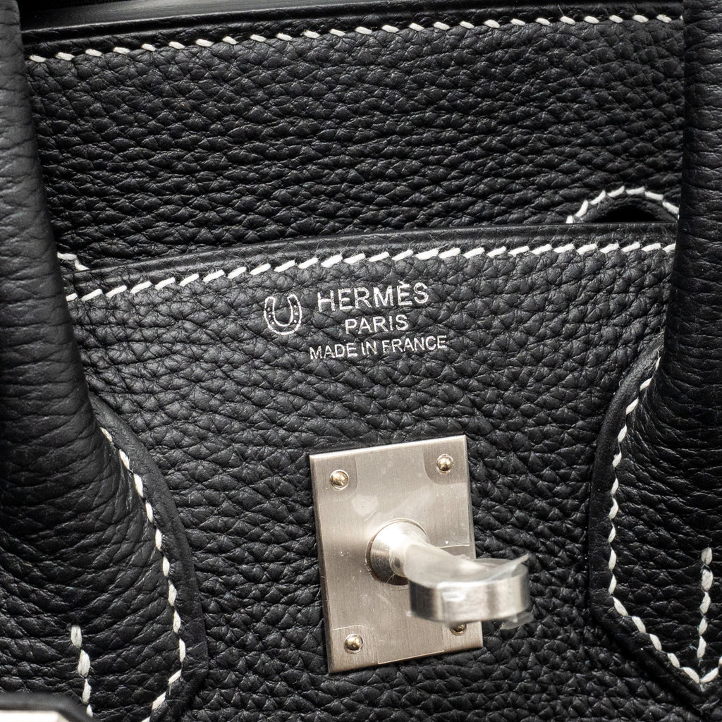 HERMES BIRKIN 25 SPECIAL ORDER TOGO BLACK/WHITE STITCHING BRUSHED SHW