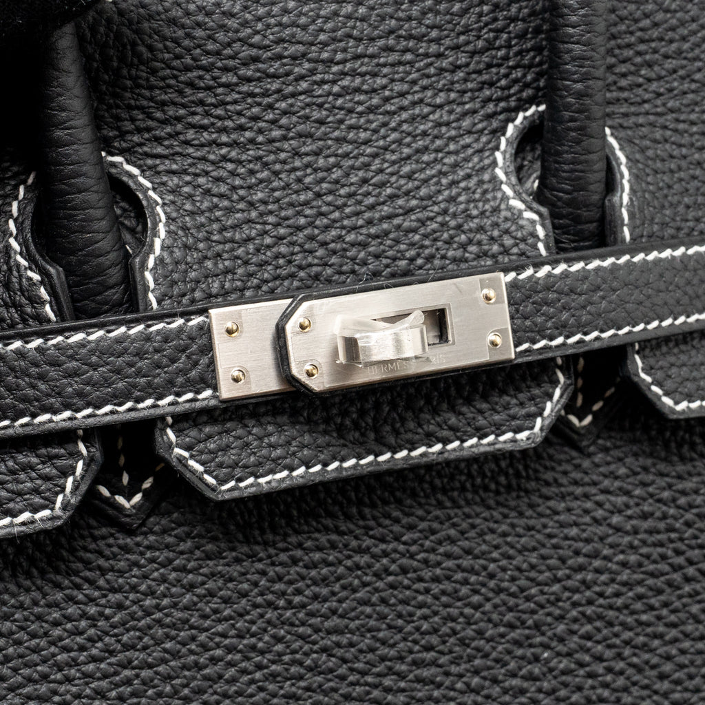 HERMES BIRKIN 25 SPECIAL ORDER TOGO BLACK/WHITE STITCHING BRUSHED SHW