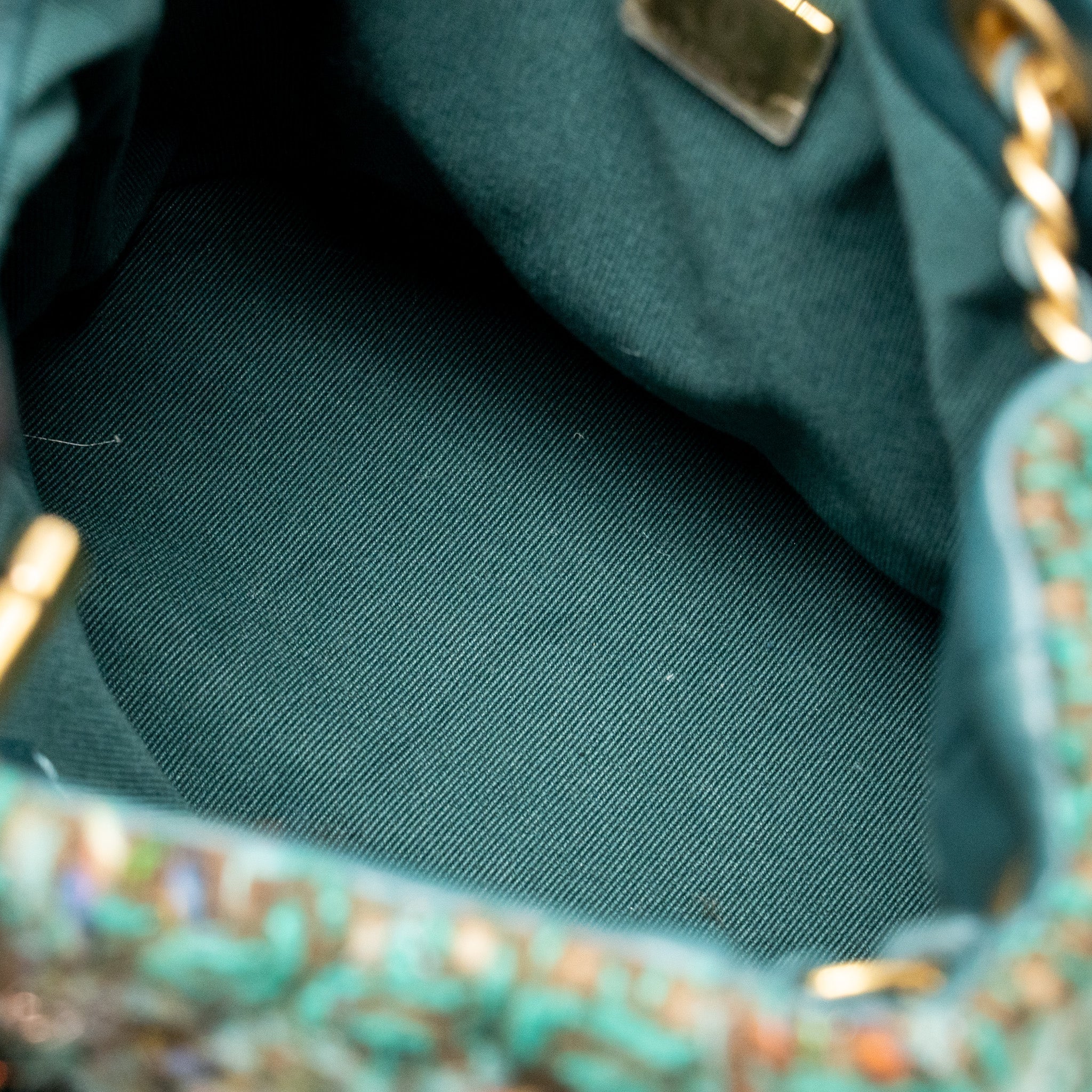 BUCKET BACKPACK WITH CASE TWEED/LAMBSKIN DARK GREEN/MULTICOLOUR GHW (MICROCHIP)