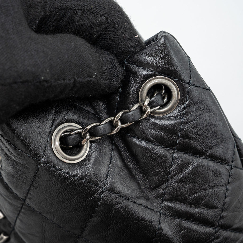 SMALL GABRIELLE BACKPACK AGED CALFSKIN BLACK RUTHENIUM HARDWARE (MICROCHIP)