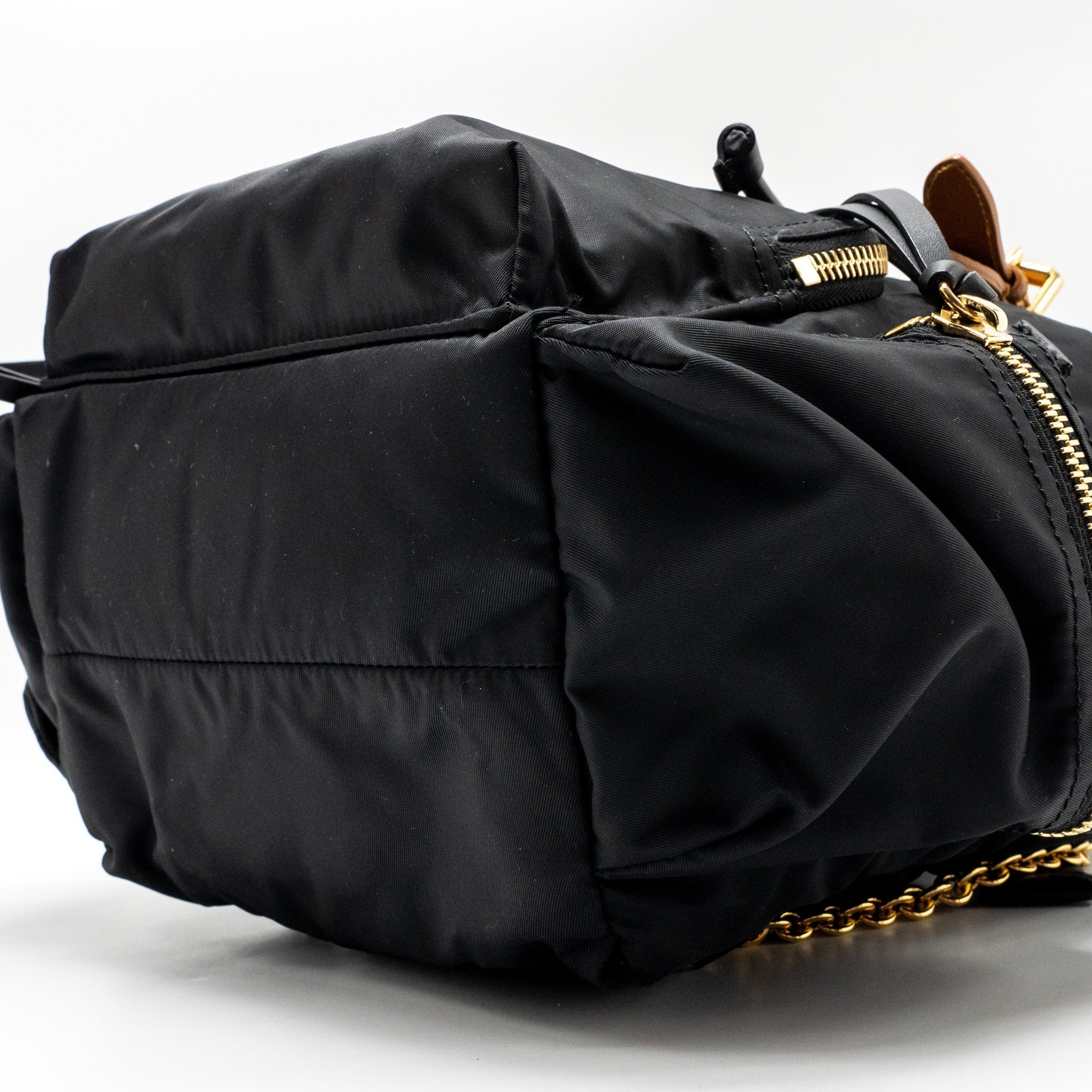 MEDIUM RUCKSACK BACKPACK NYLON BLACK/CARAMEL GHW