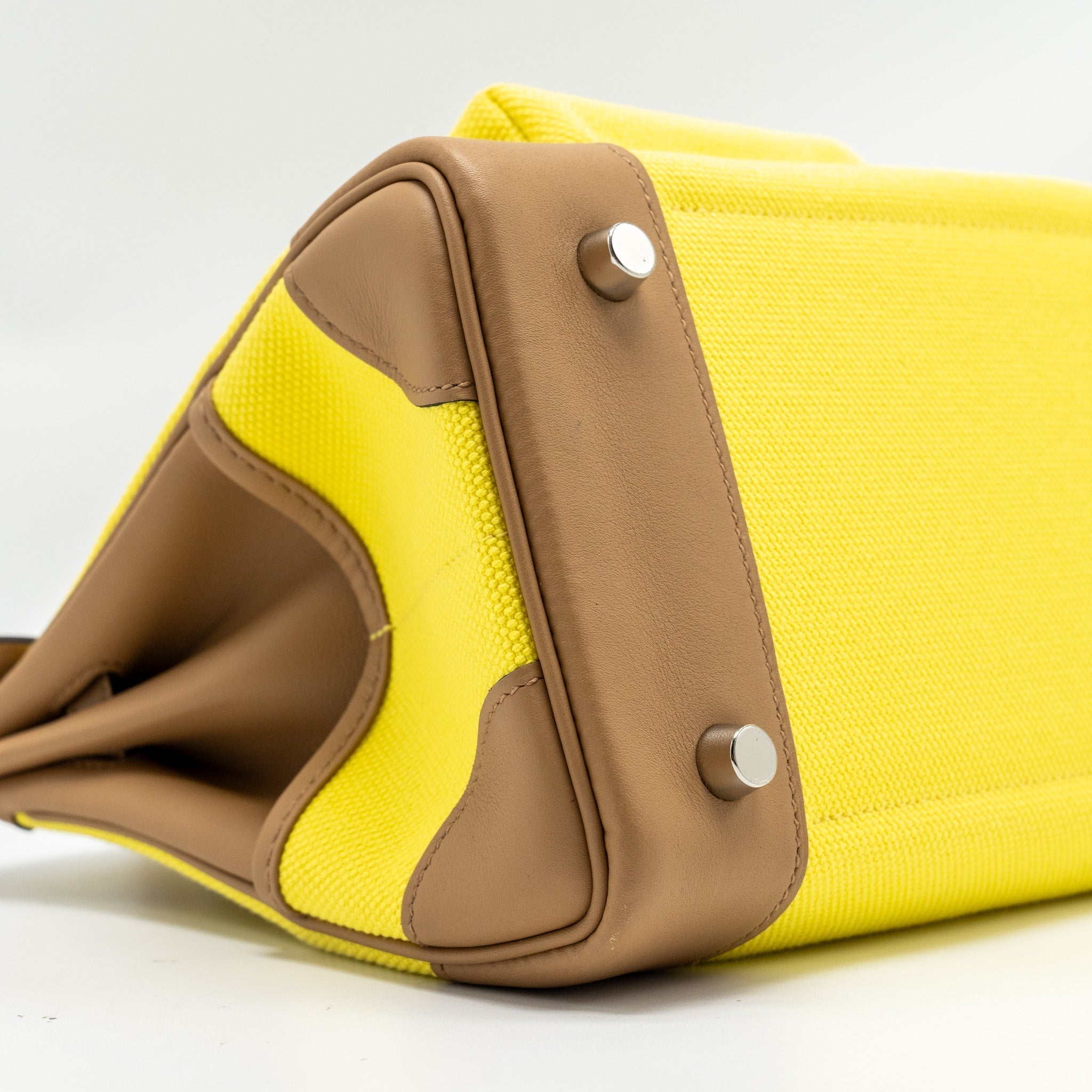 HERMES BIRKIN 25 CARGO TOILE GOELAND / SWIFT JAUNE CITRON / CHAI SHW