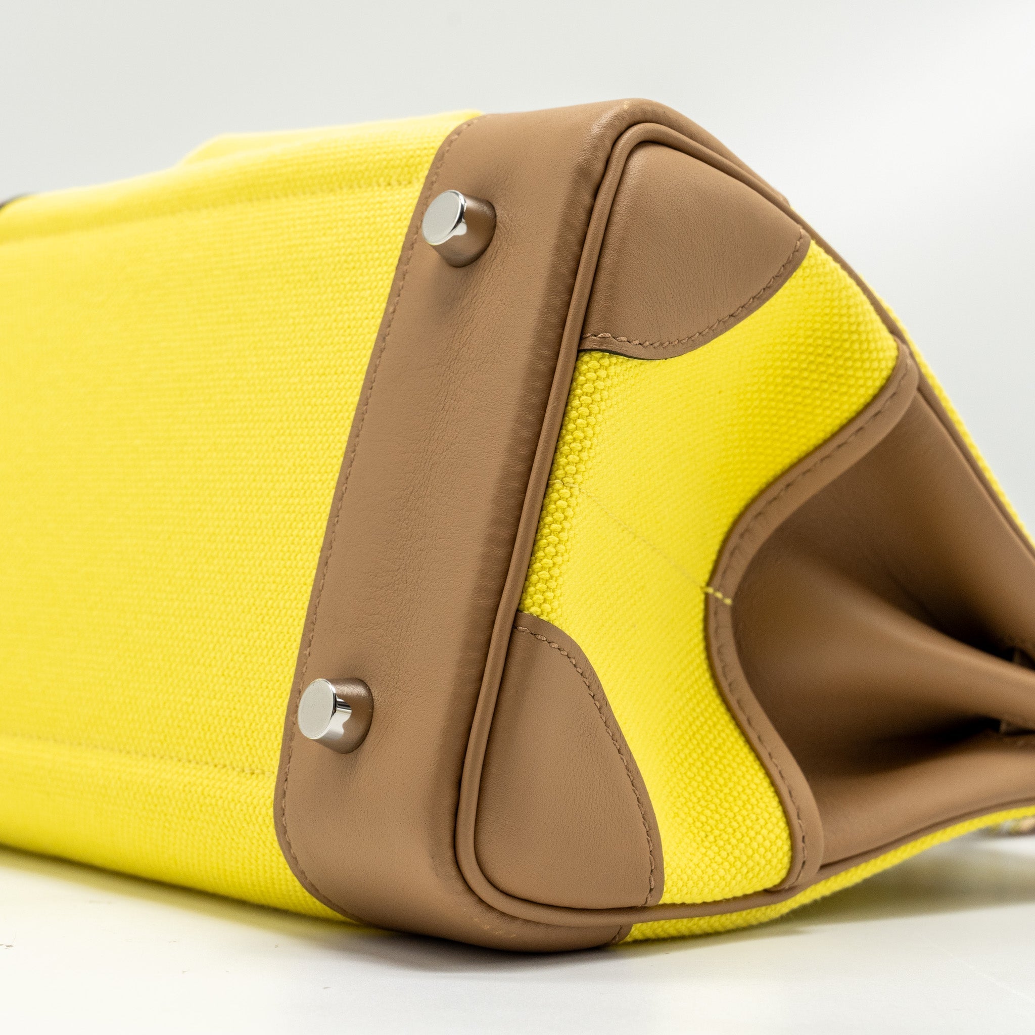 HERMES BIRKIN 25 CARGO TOILE GOELAND / SWIFT JAUNE CITRON / CHAI SHW