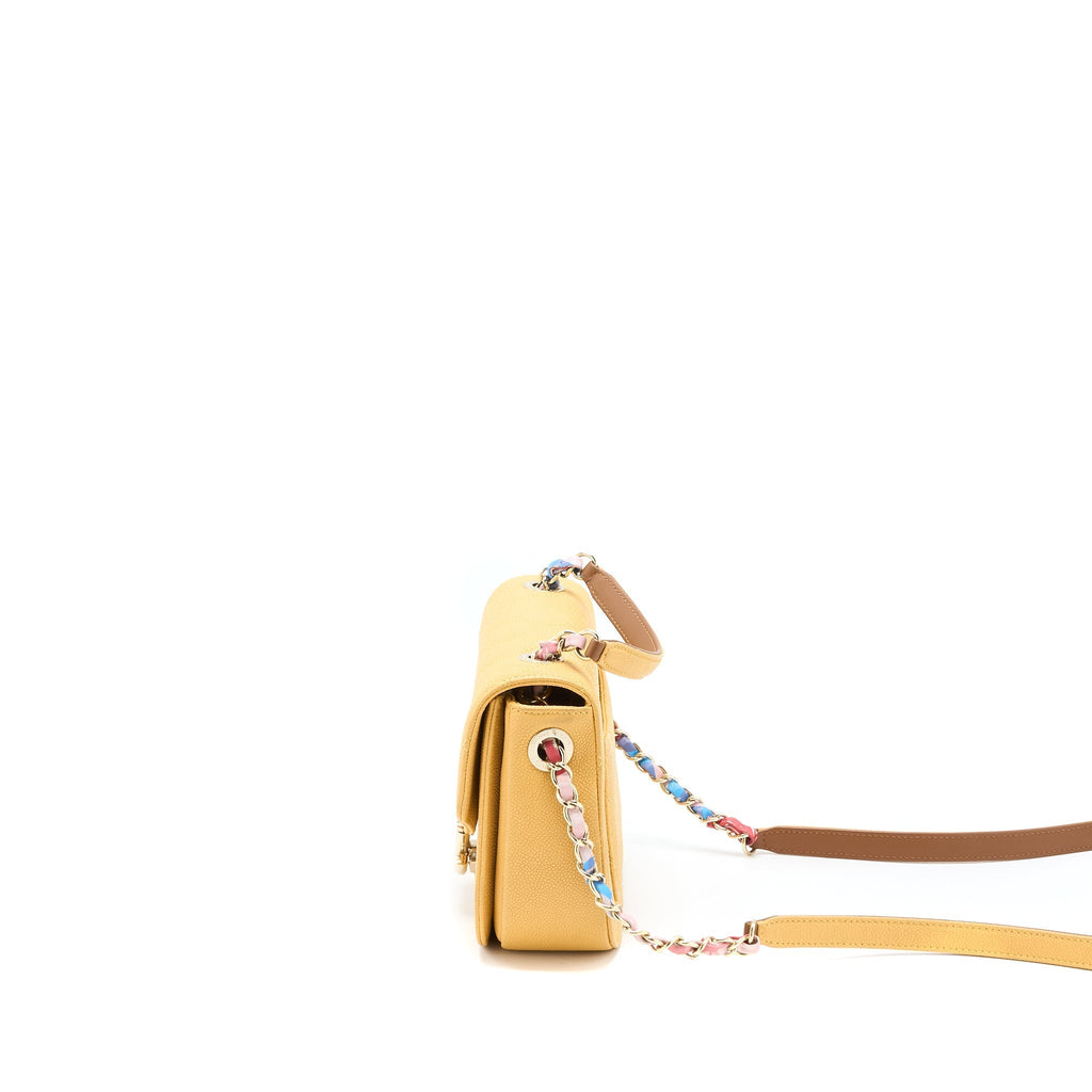 GIANT CC LOGO MESSENGER FLAP BAG CAVIAR YELLOW LGHW