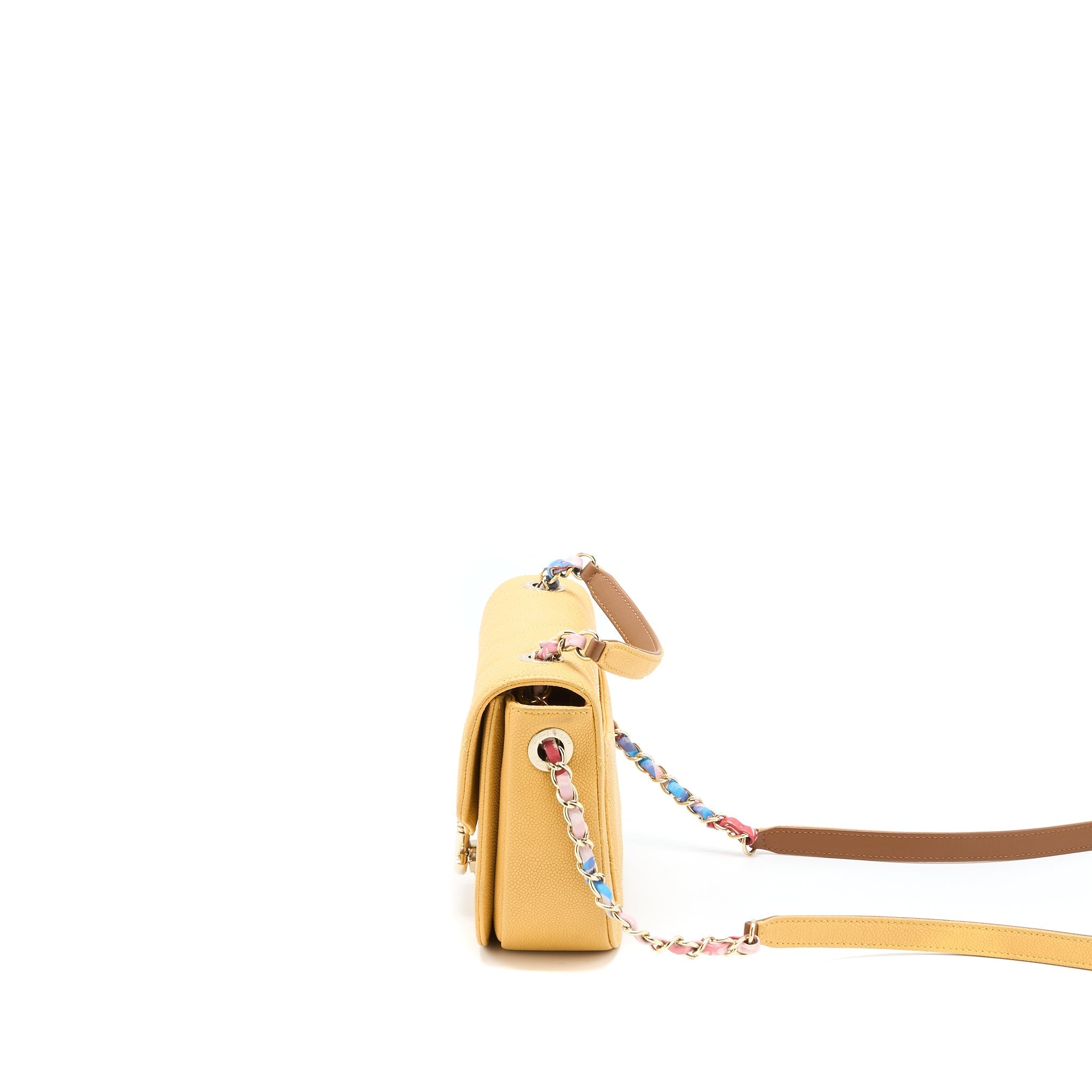 GIANT CC LOGO MESSENGER FLAP BAG CAVIAR YELLOW LGHW