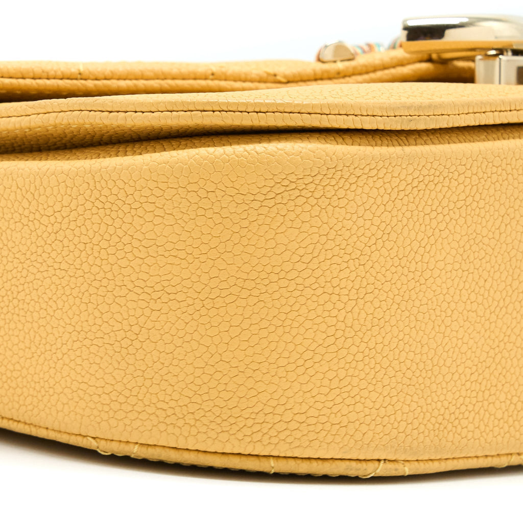 GIANT CC LOGO MESSENGER FLAP BAG CAVIAR YELLOW LGHW
