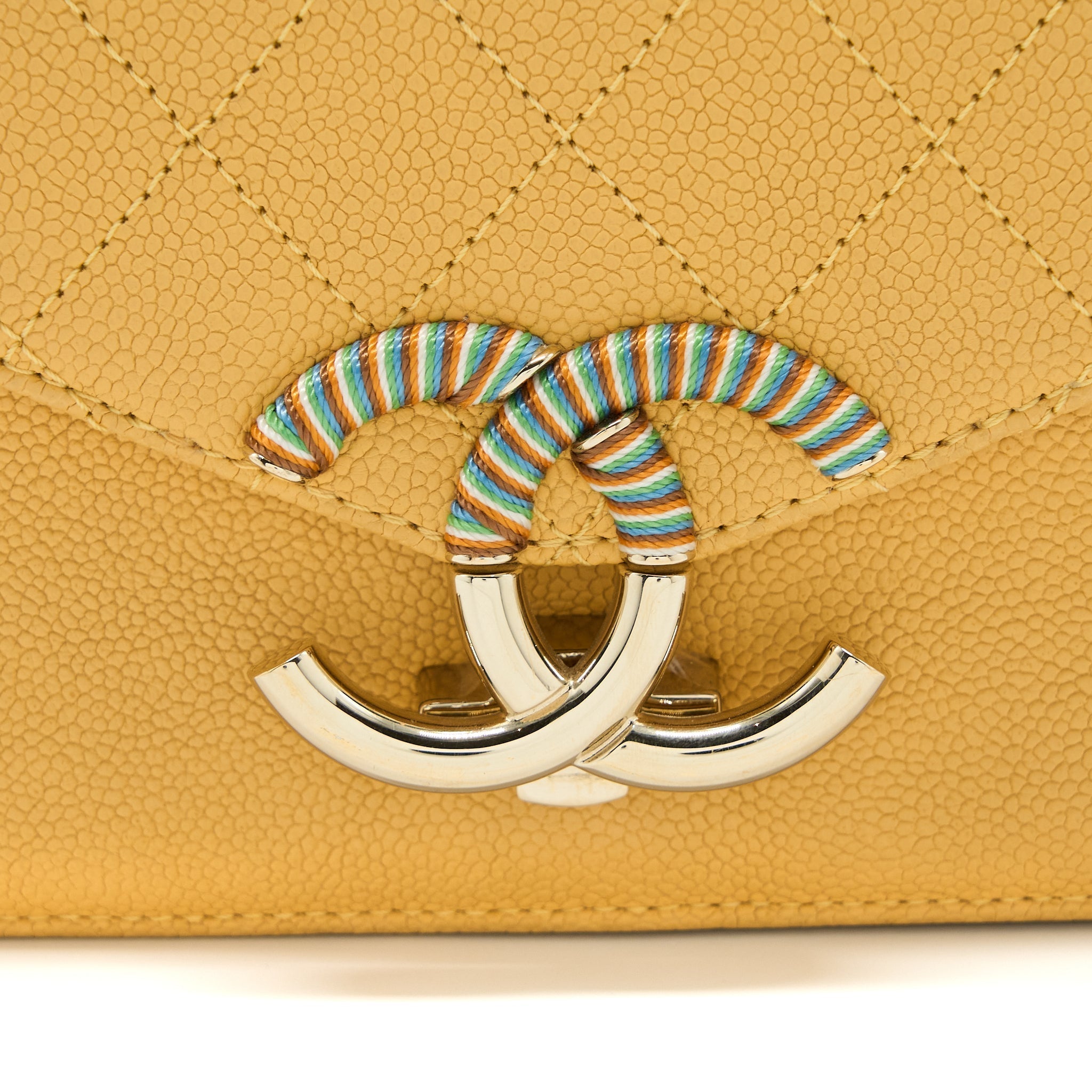 GIANT CC LOGO MESSENGER FLAP BAG CAVIAR YELLOW LGHW