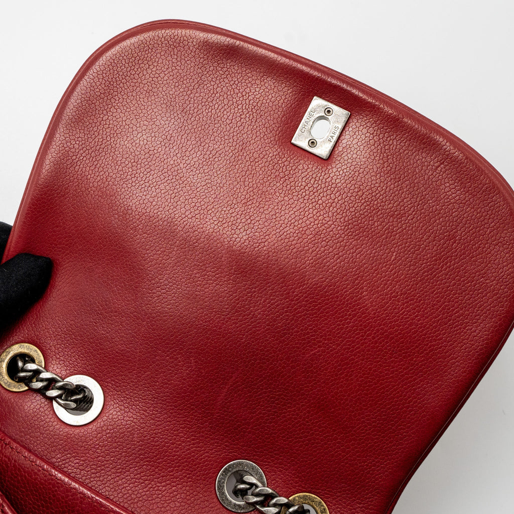 ROUND CROSSBODY MESSENGER BAG CAVIAR RED BRUSHED GOLD/RUTHENIUM SILVER HARDWARE