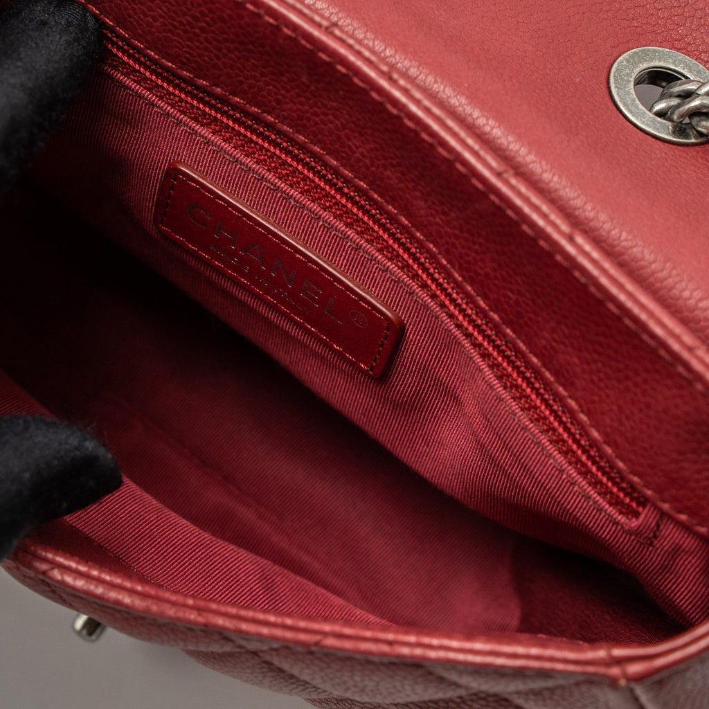 ROUND CROSSBODY MESSENGER BAG CAVIAR RED BRUSHED GOLD/RUTHENIUM SILVER HARDWARE