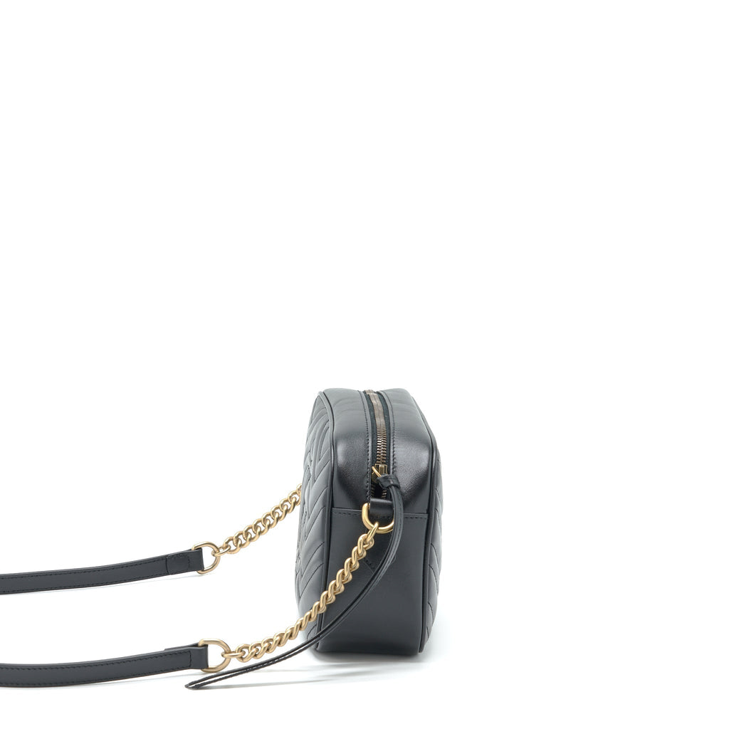 GG MARMONT SMALL MATELASSE SHOULDER BAG CALFSKIN BLACK GHW