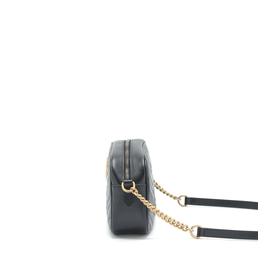 GG MARMONT SMALL MATELASSE SHOULDER BAG CALFSKIN BLACK GHW