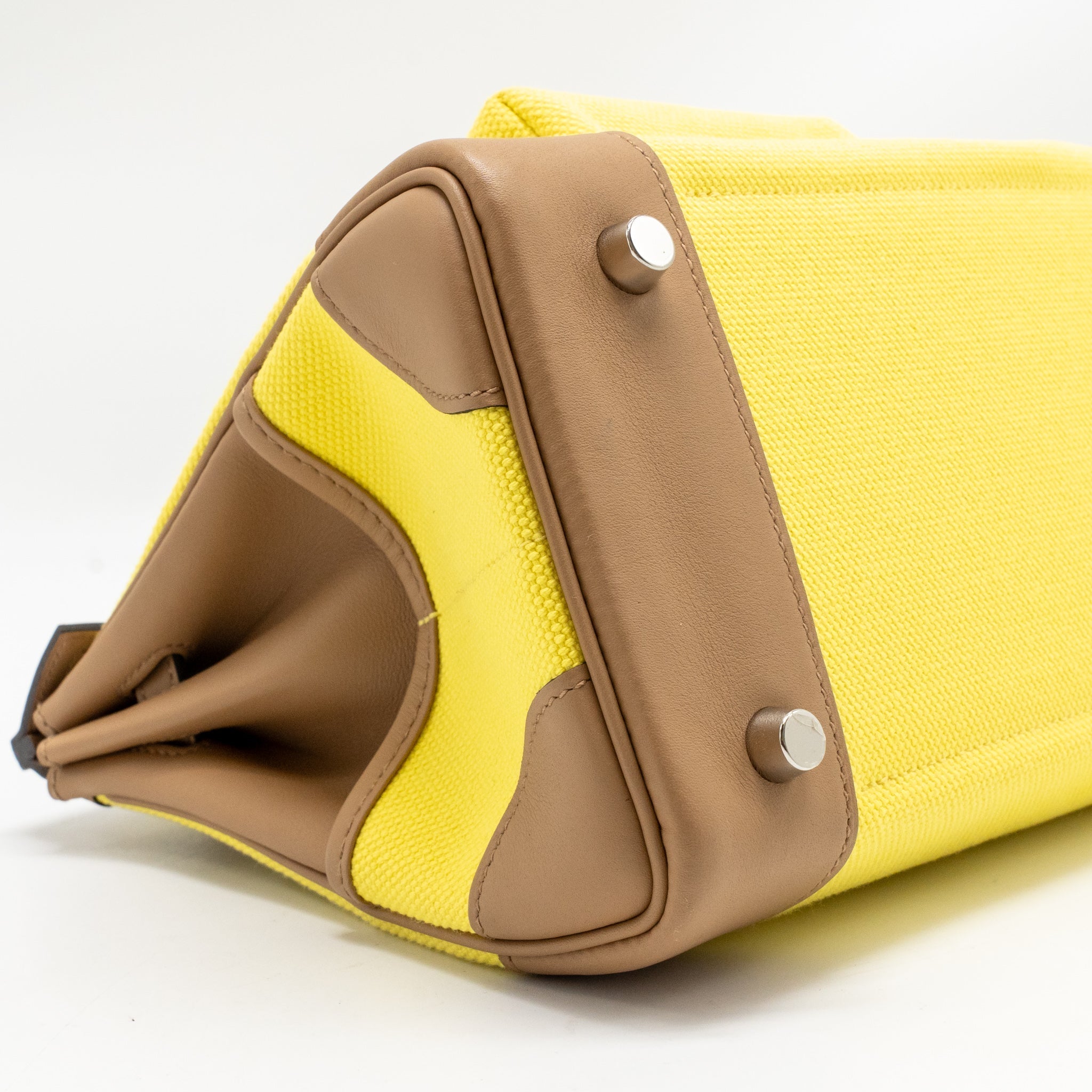 HERMES BIRKIN 25 CARGO TOILE GOELAND / SWIFT JAUNE CITRON / CHAI SHW