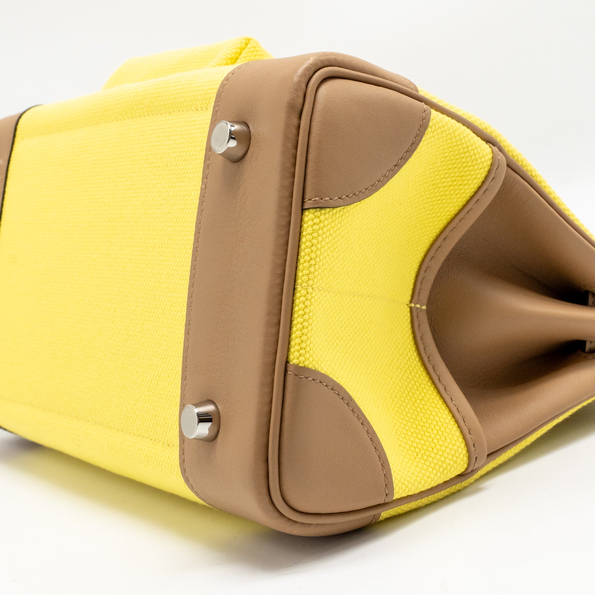 HERMES BIRKIN 25 CARGO TOILE GOELAND / SWIFT JAUNE CITRON / CHAI SHW