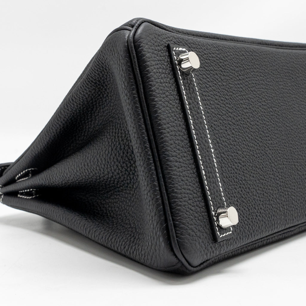 HERMES BIRKIN 25 SPECIAL ORDER TOGO BLACK/WHITE STITCHING BRUSHED SHW
